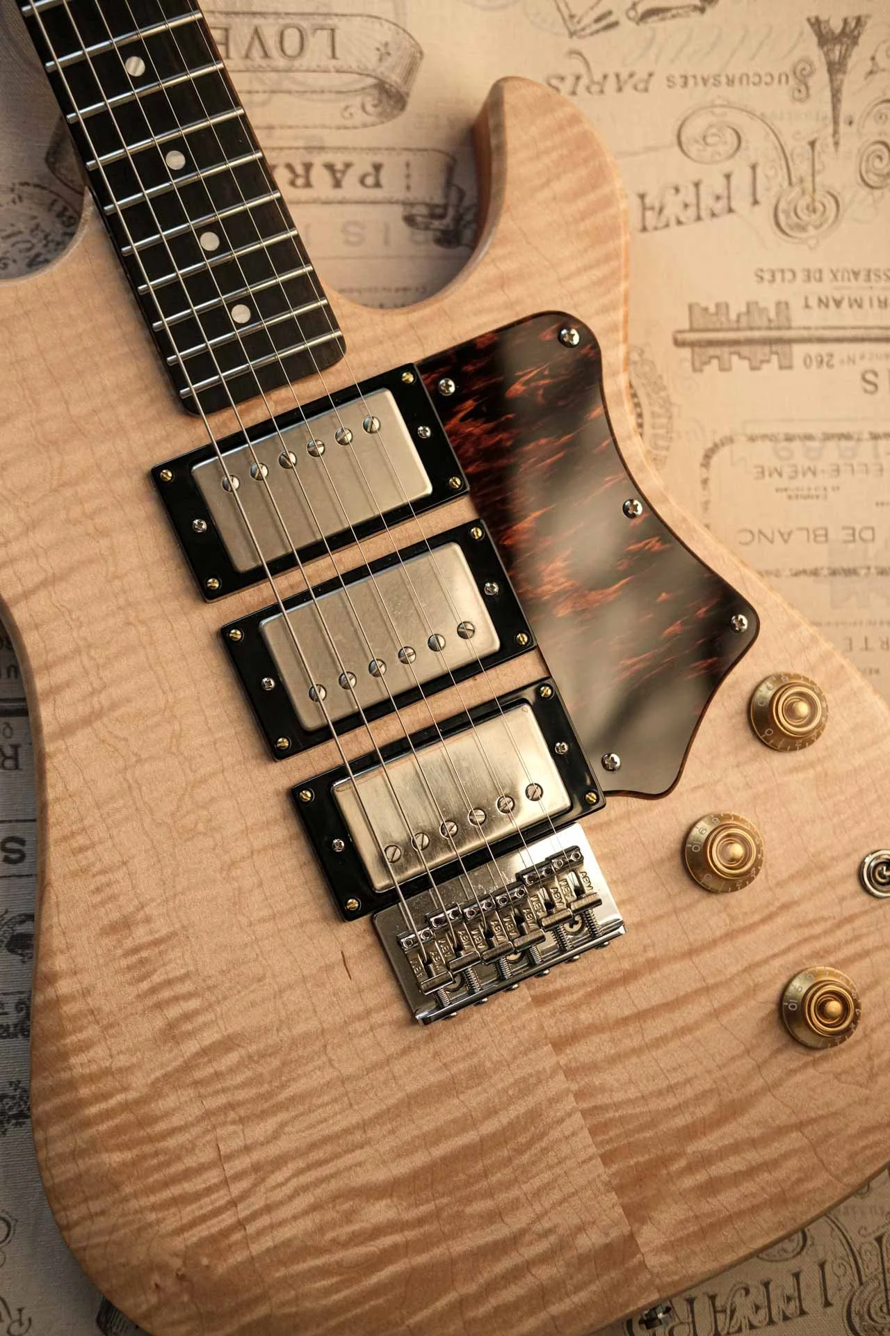 Von Boyle Custom Curly Maple Super Strat Style Electric Guitar with 3 Humbuckers