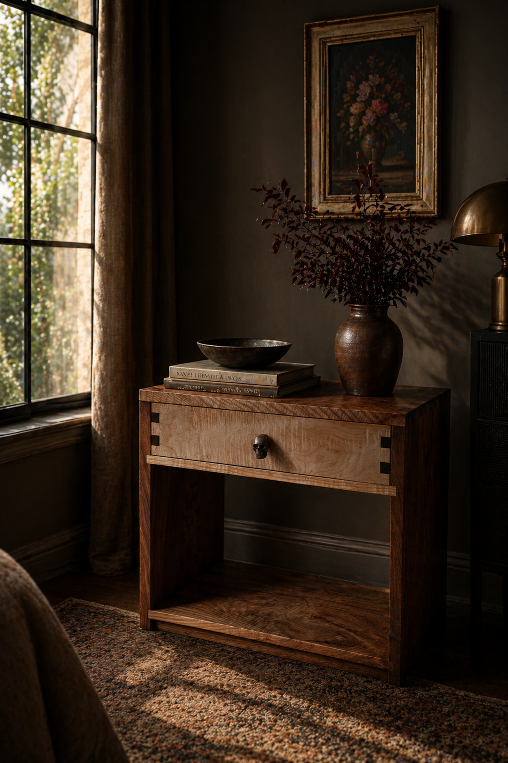 Black Walnut and Curly Ash Side Table