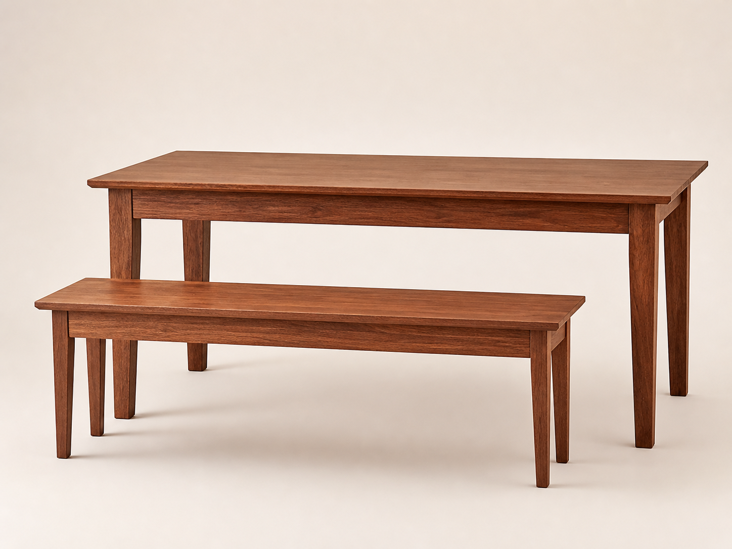 Two wooden benches stacked one above the other on a plain background.