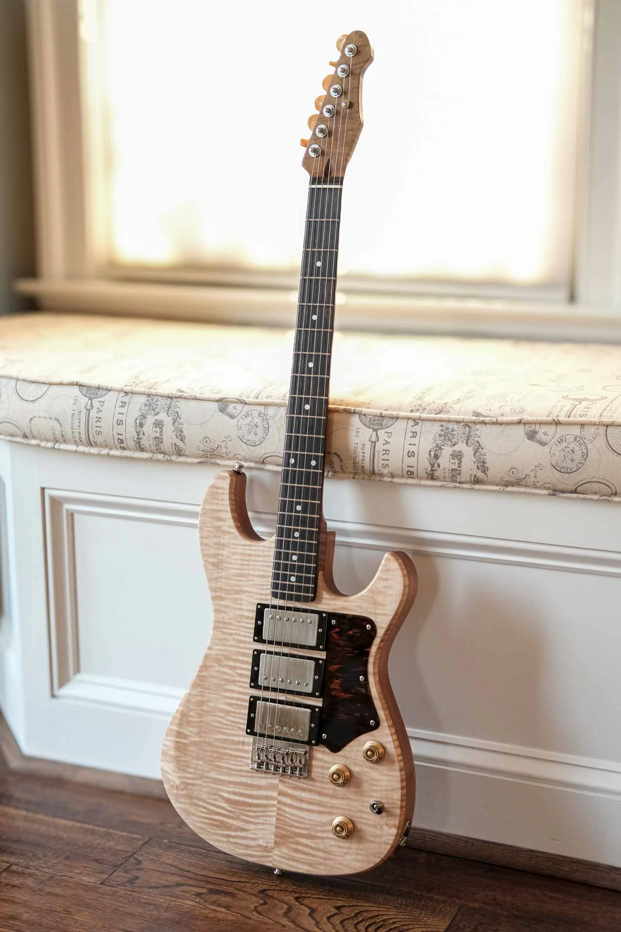 Von Boyle Custom Curly Maple Super Strat Style Electric Guitar with 3 Humbuckers