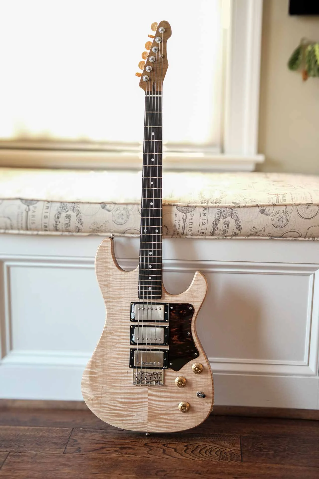 Von Boyle Custom Curly Maple Super Strat Style Electric Guitar with 3 Humbuckers