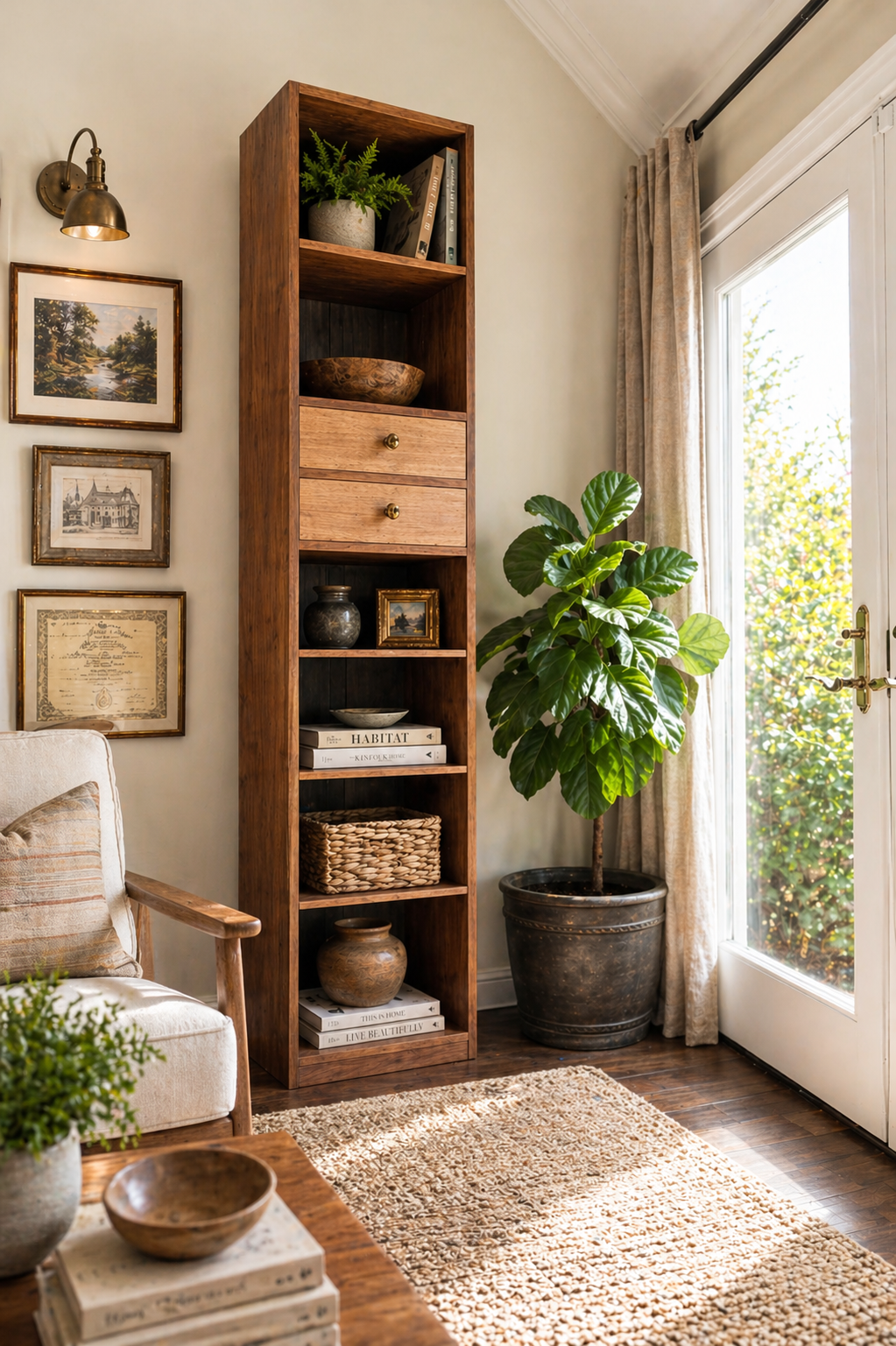 Black Walnut Bookcase with Drawers