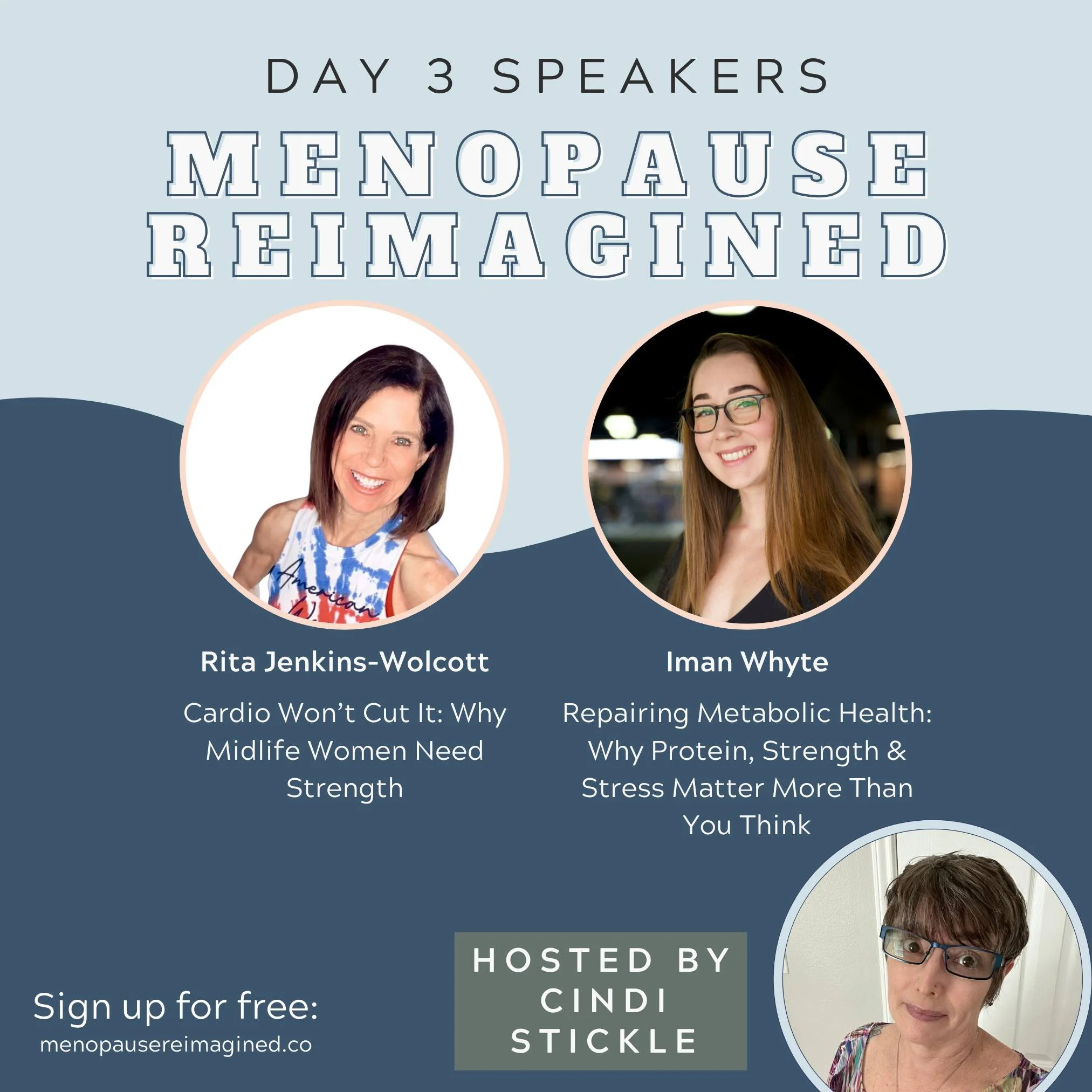 Day 3 dives into rebuilding your strength and metabolism in midlife 💪

🏋️&zwj;♀️ Rita Jenkins-Wolcott &mdash; Cardio Won&rsquo;t Cut It: Why Midlife Women Need Strength

🥩 Iman Whyte &mdash; Repairing Metabolic Health: Why Protein, Strength &amp; 