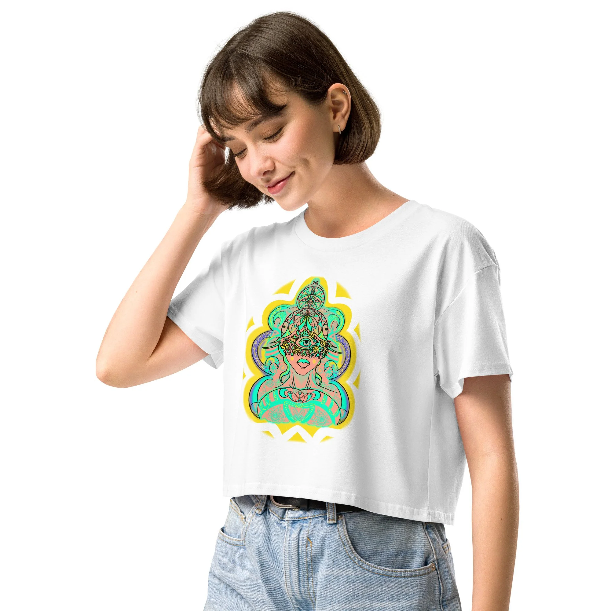 Olivia from Saturn Surrealism Art Women’s crop top