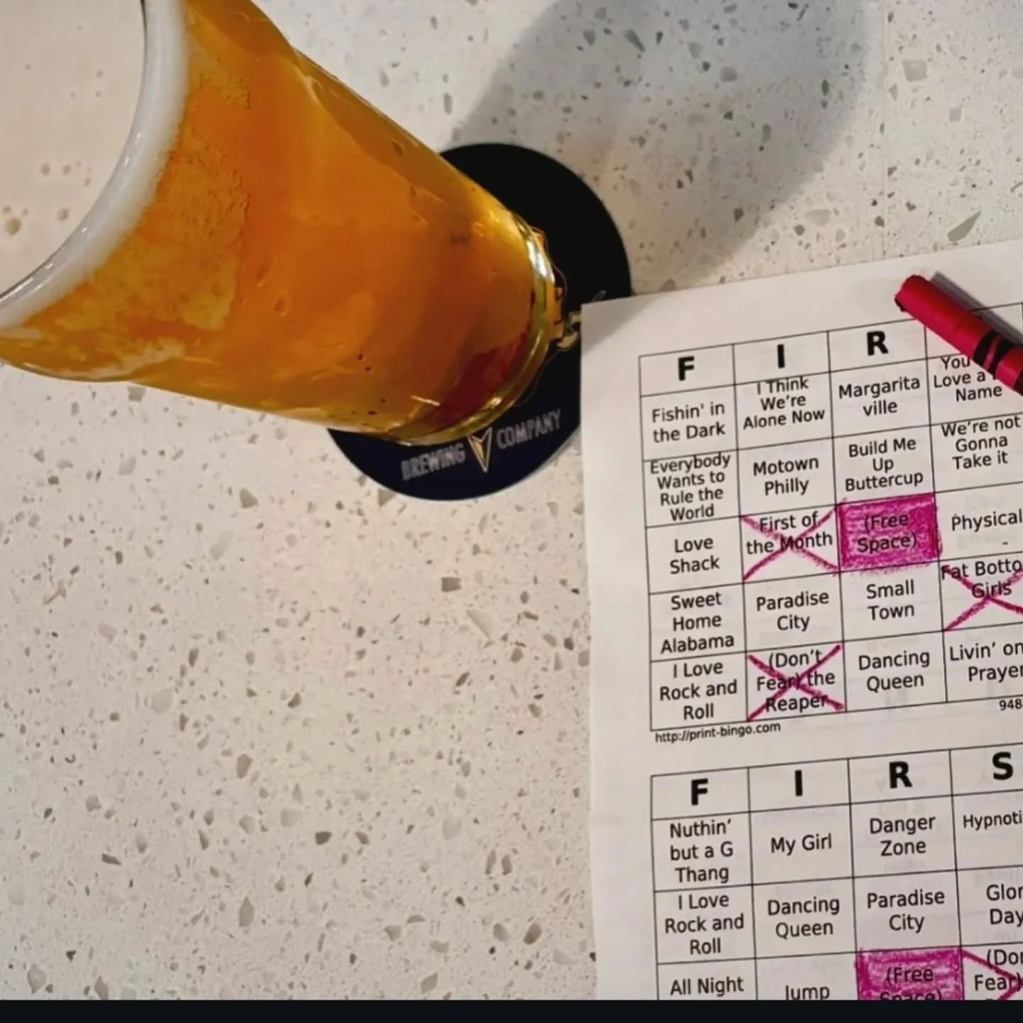 Reminder tonight is music bingo at 6:30. Grab your team and grab a beer! Can't wait to see you all tonight!