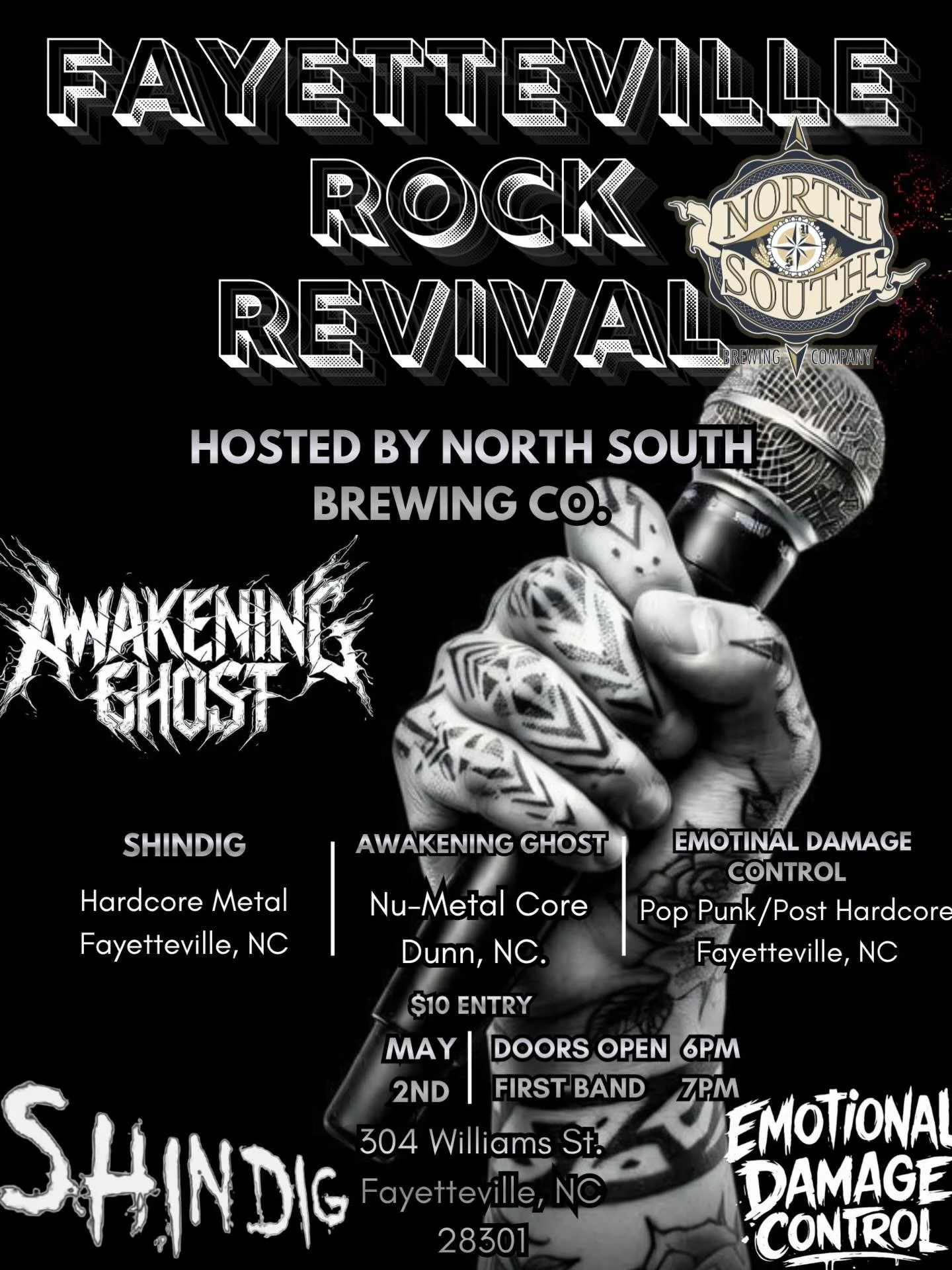 Heavy riffs. Cold beer. Loud night. 🍺 🎸🤘🏻
Fayetteville Rock Revival hits North South Brewing Co. May 2nd! 

Save the date! Doors open at 6pm with music kicking off at 7pm. $10 entry! See you there&hellip;

#CommunityOnTap #FayettevilleNC #NorthSo
