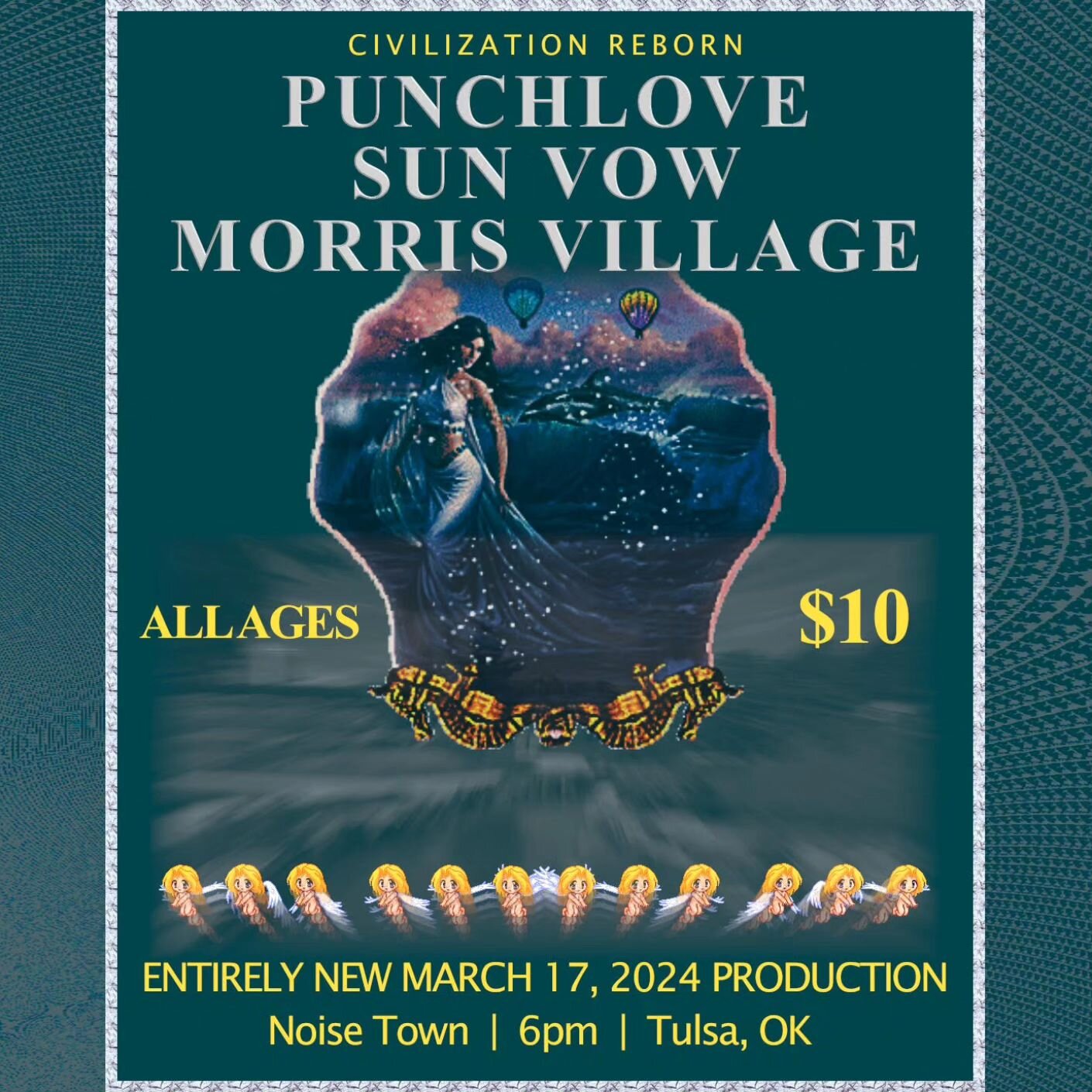 March 17th 
@punchlovemusic 
@sun_vow_band 
@morrisvillagetul 
Doors at 6 show at 7
$10