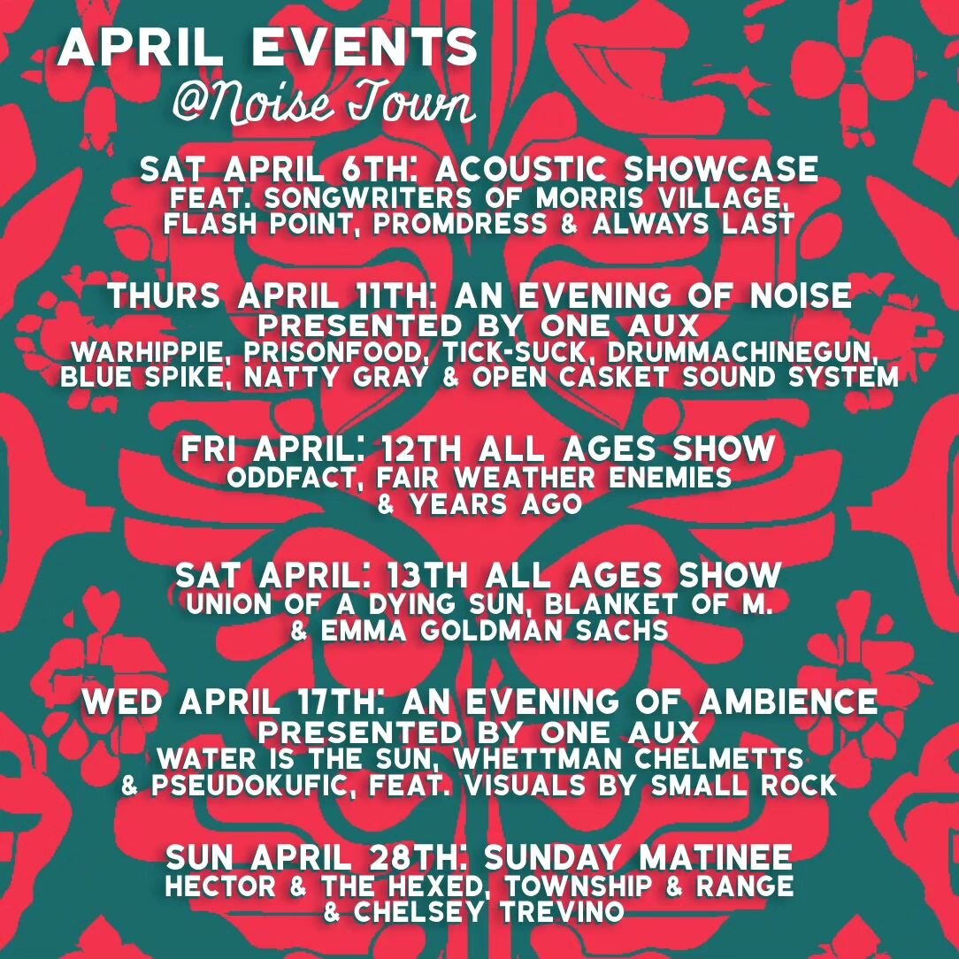 April Events!
All Shows All Ages

Saturday, April 6th:&nbsp; Acoustic Showcase featuring the songwriters behind:&nbsp; @morrisvillagetul @alwayslastmusic @promdresstheband and @flashpoint918
Doors at 7 and music at 8
Tickets $10

Thursday, April 11th