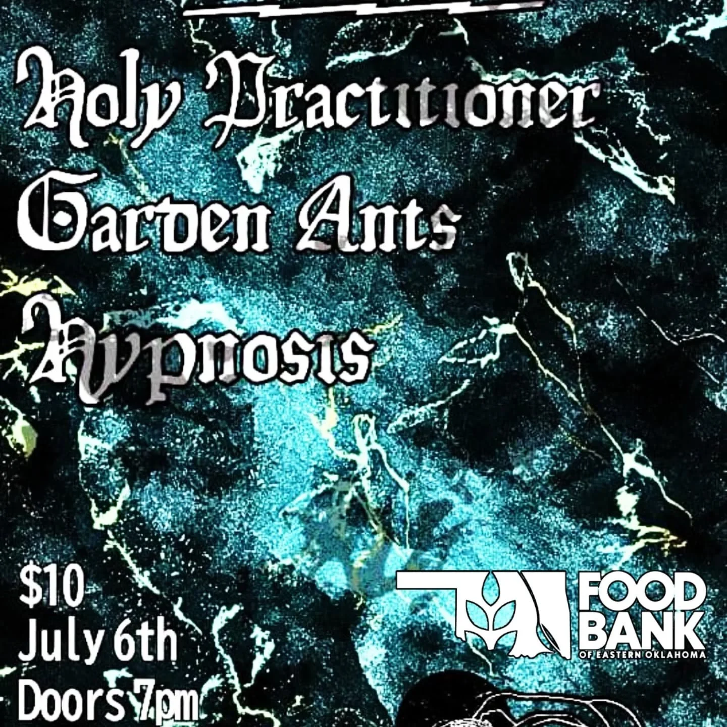 Sunday July 6
A Heavy Benefit for the Food Bank of Eastern Oklahoma feat:
Holy Practitioner | @musicfromthesummit
Garden Ants | @gardenants_ok
Hypnosis | @hypnosis.band
Doors 7pm Music 8pm
Tickets $10
A portion of the proceeds go to help