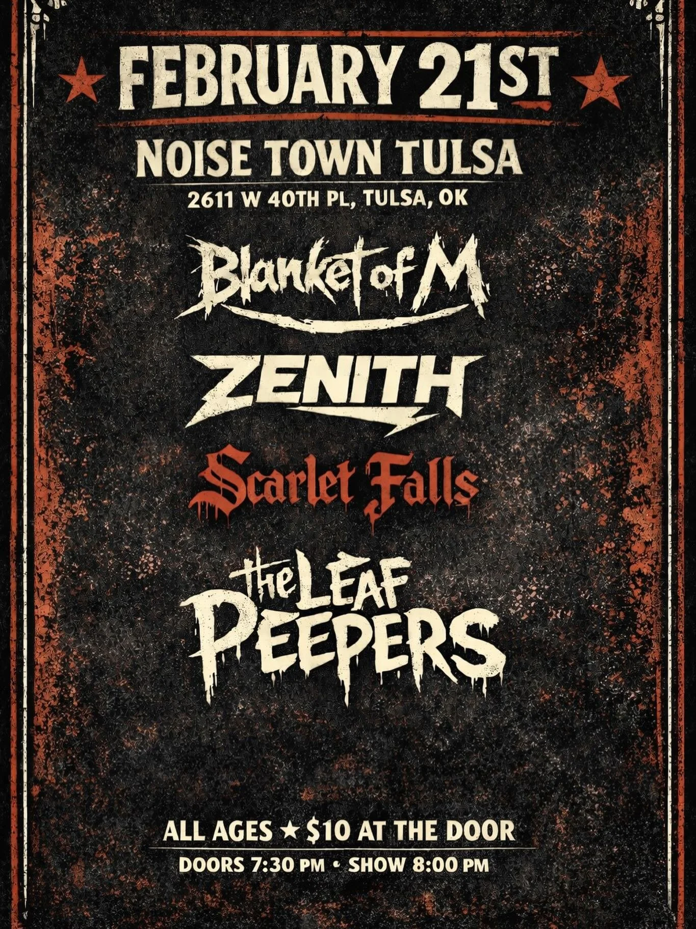 Live Music All Ages feat: The Leaf Peepers, Scarlett Falls, Blanket of M, and Zenith