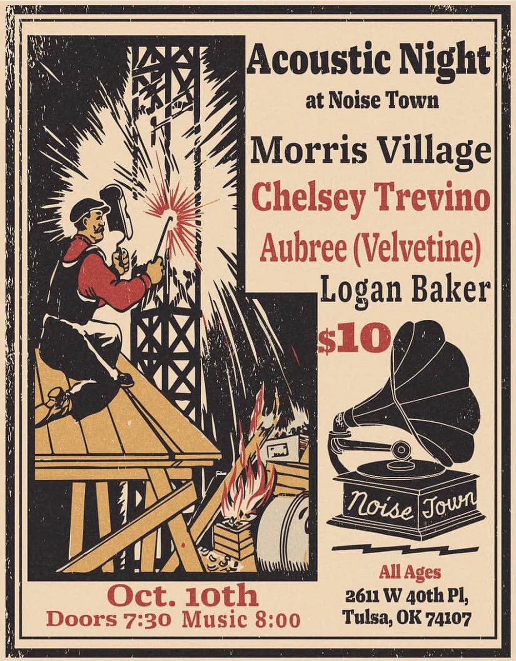Acoustic Night Friday Oct. 10th
Live performance, all ages featuring:

Noah | @morrisvillagetul
Aubree | @velvetineofficial
Logan | @ephemeralwavves
Chelsey | @chalk_landing_place

Doors 7:30pm Music 8pm
Tickets $10