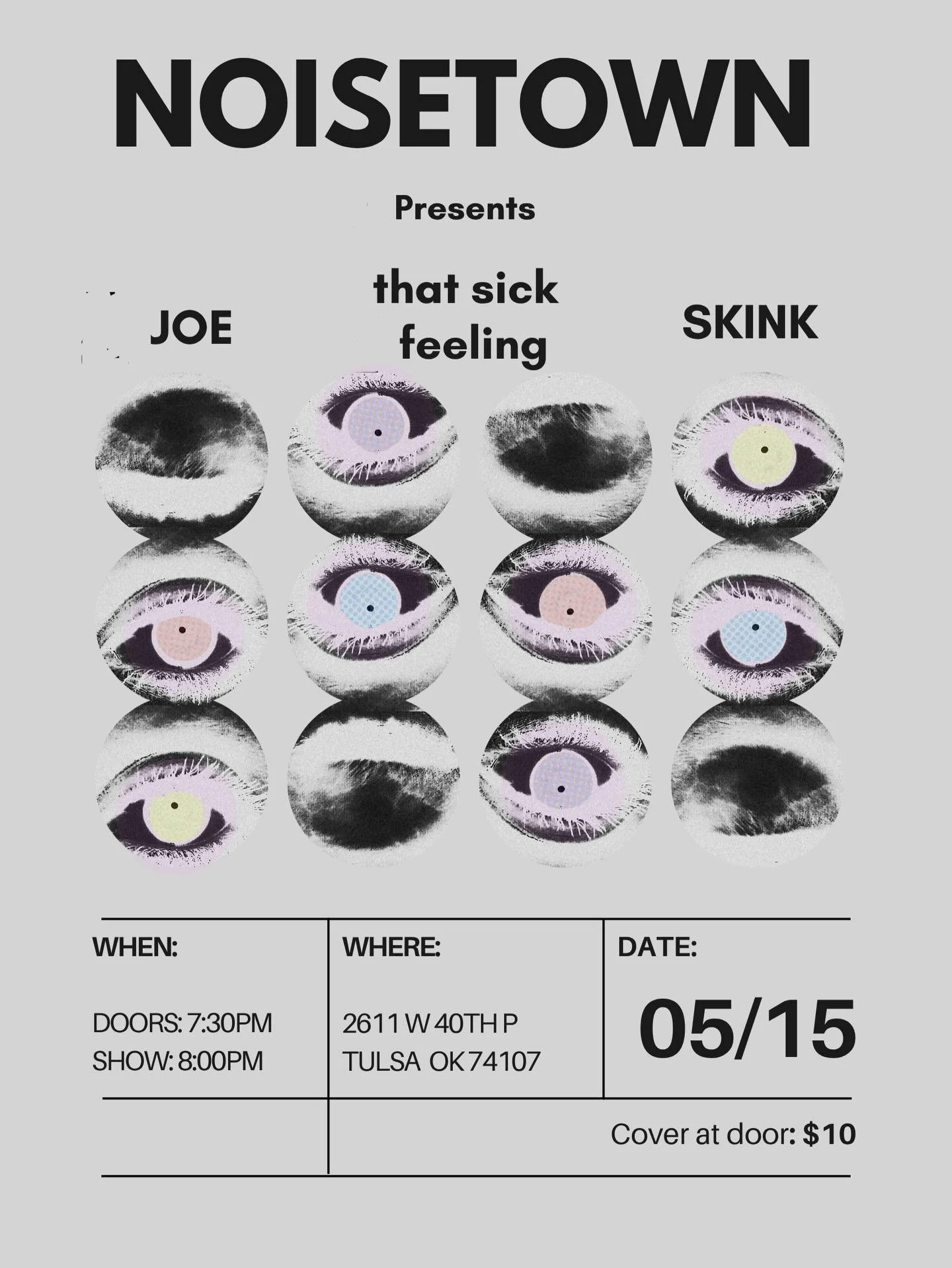@noisetown_tulsa has not hosted a show quite like this one! Live Music All Ages Friday May 15th feat:

That Sick Feeling | @that.sick.feeling
Joe Henderson (Solo Acoustic) | @jay_oh_ee123
Skink | @skink_918

Doors 7:30pm Music 8pm
Tickets $10