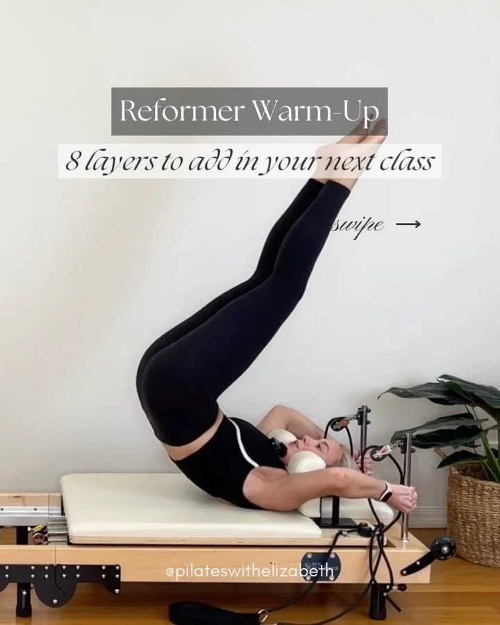 Your Next Reformer Warm-up ⚡️

Springs ~ none

As no springs are used, make sure everyone moves slowly and carefully as they move their carriage to the back end of the reformer. Lay on your back, head in the headrest, feet resting on ground. Wrap you