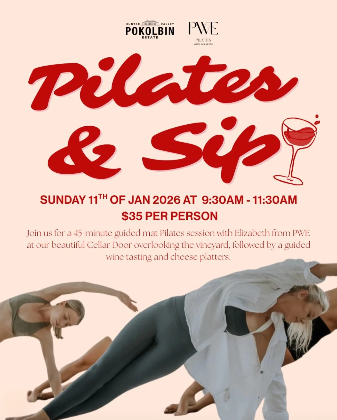 Ease into your Sunday with the perfect blend of movement, mindfulness and wine 🍇

I&rsquo;m so excited to be teaming up with a beautiful local winery to bring you Pilates &amp; Sip&nbsp;🍷

We&rsquo;ll flow through a 45-minute guided Mat Pilates ses