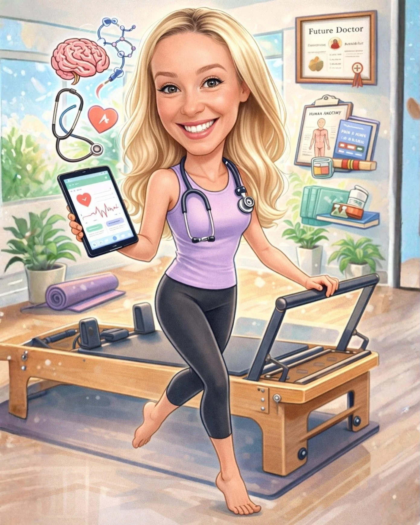 Omg how good are these caricatures!!! Had to try it. 😂🤍🧘🏼&zwj;♀️👩🏼&zwj;⚕️ 

&bull;
&bull;
&bull;
&bull;
#pilatesinstructor #reformer #medschool #medstudent #medicinestudent
