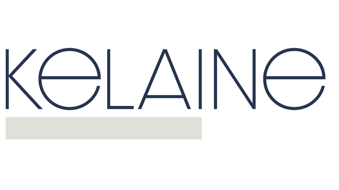 Logo with the name "KELANE" in stylized blue font with a gray underline on a white background.