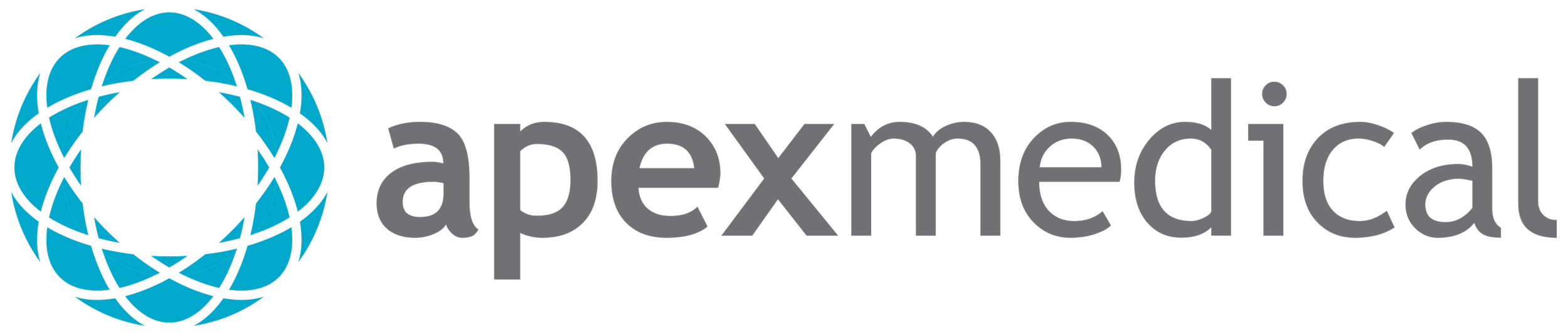 Apex Medical logo with a geometric blue and black globe icon and the company name in gray text.