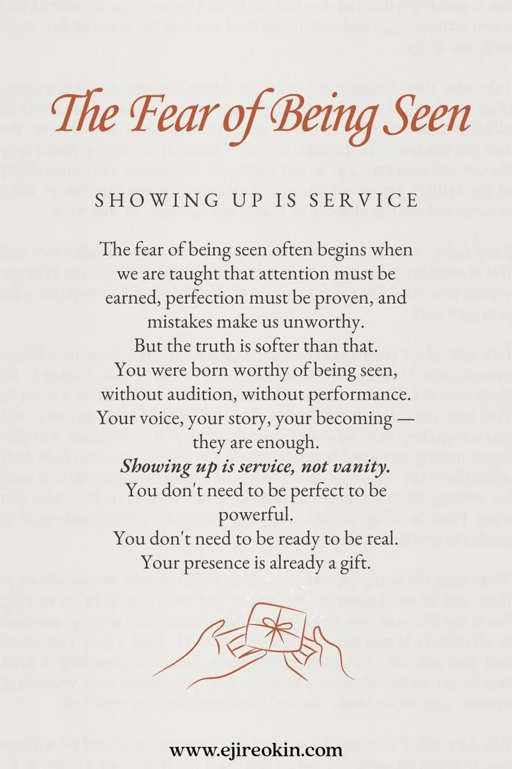 ✨ The Fear of Being Seen ✨
At Elston Psychotherapy, we often work with clients who carry a quiet, heavy fear &mdash; the fear of truly being seen.

This fear often begins early in life, when we&rsquo;re taught that we must earn attention, prove perfe