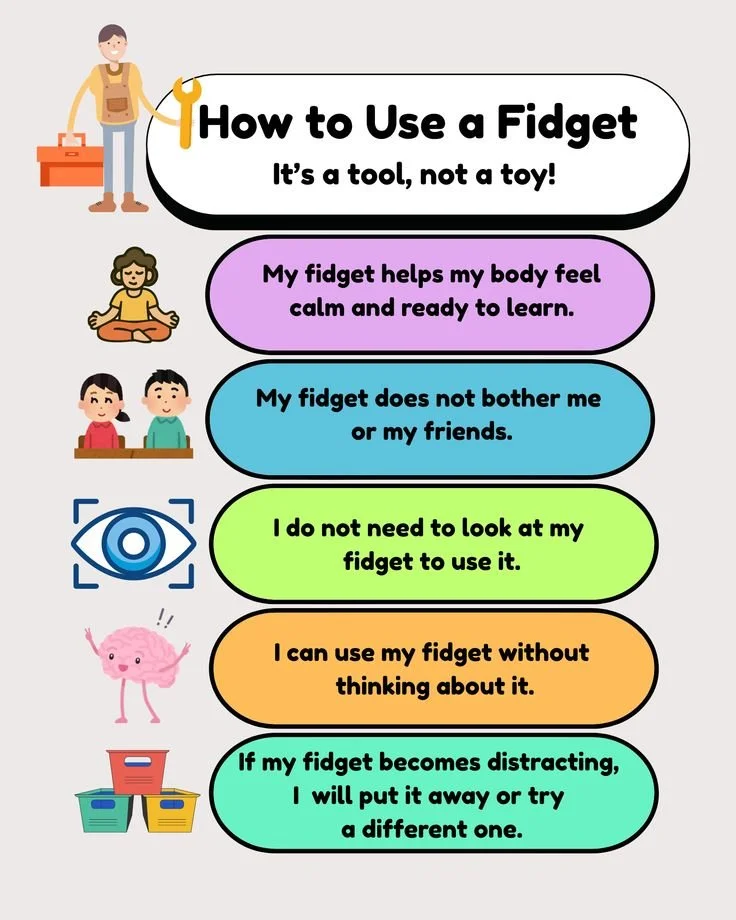 🧠 Fidgets: A Tool, Not a Toy

Fidgets are often misunderstood. While they can look like toys, their real purpose is to serve as regulation tools for the brain and body.

For many children&mdash;and adults&mdash;small repetitive movements help the ne