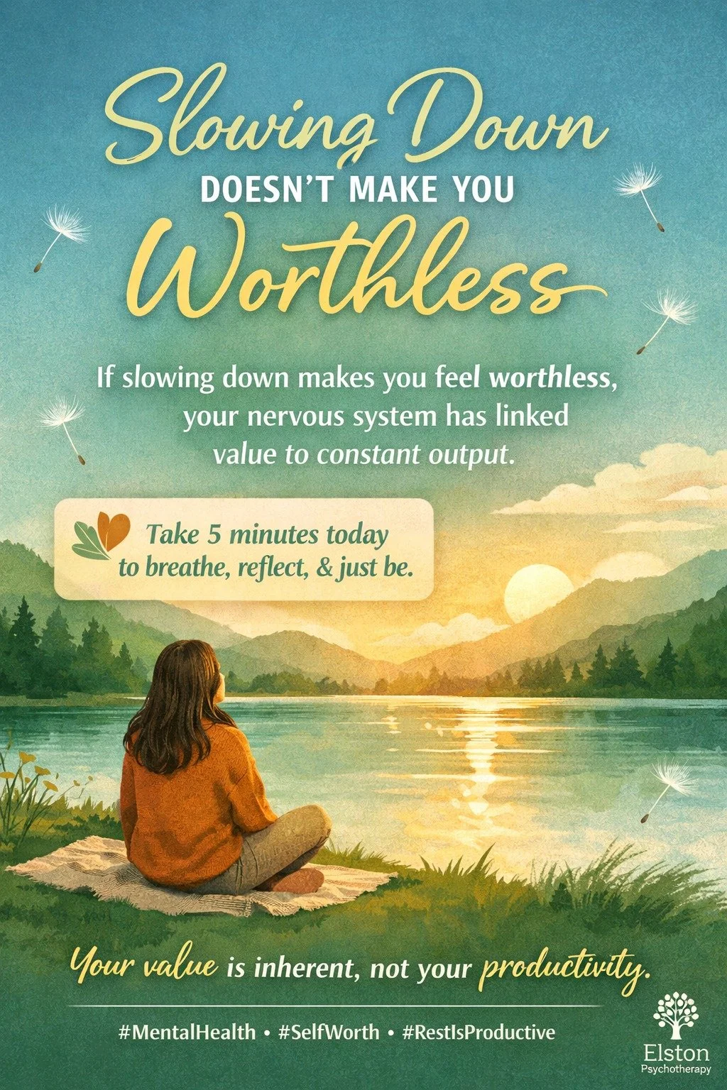🌿 Slowing Down Doesn&rsquo;t Make You Worthless 🌿

If taking a break makes you feel guilty or &ldquo;less than,&rdquo; your nervous system has likely linked value to constant output.

It&rsquo;s normal to want to be productive&mdash;but your worth 
