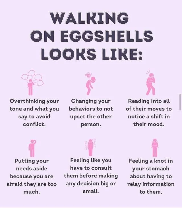 **Walking on eggshells doesn&rsquo;t just &ldquo;happen&rdquo; &mdash; it&rsquo;s often a sign your nervous system is trying to keep you safe.**

If you find yourself:
&bull; Overthinking everything you say
&bull; Changing your behavior to avoid conf