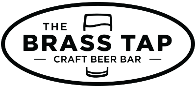 Logo of The Brass Tap Craft Beer Bar with an oval shape, featuring a beer bottle outline and text.