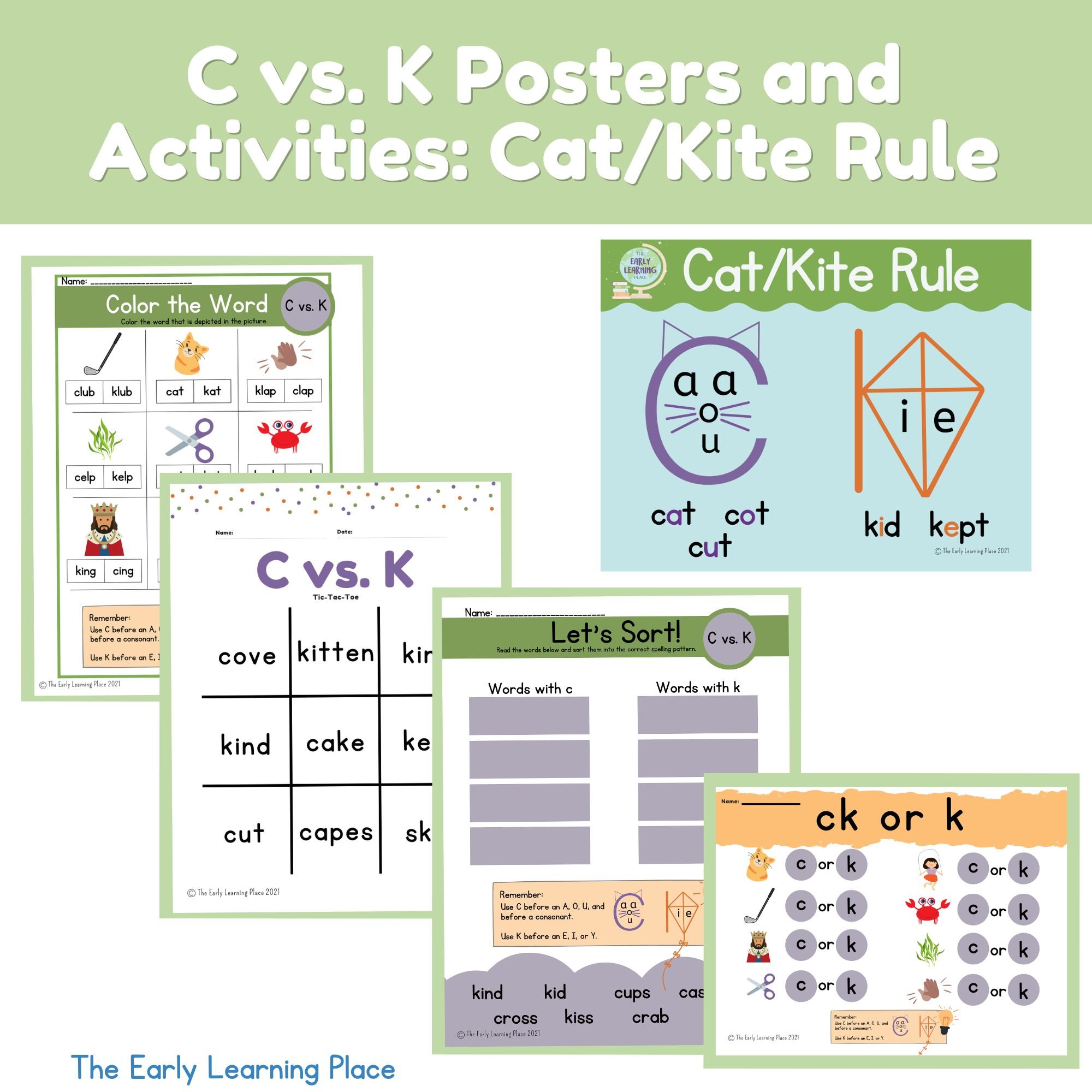 C vs. K Posters and Activities | Cat/Kite Rule