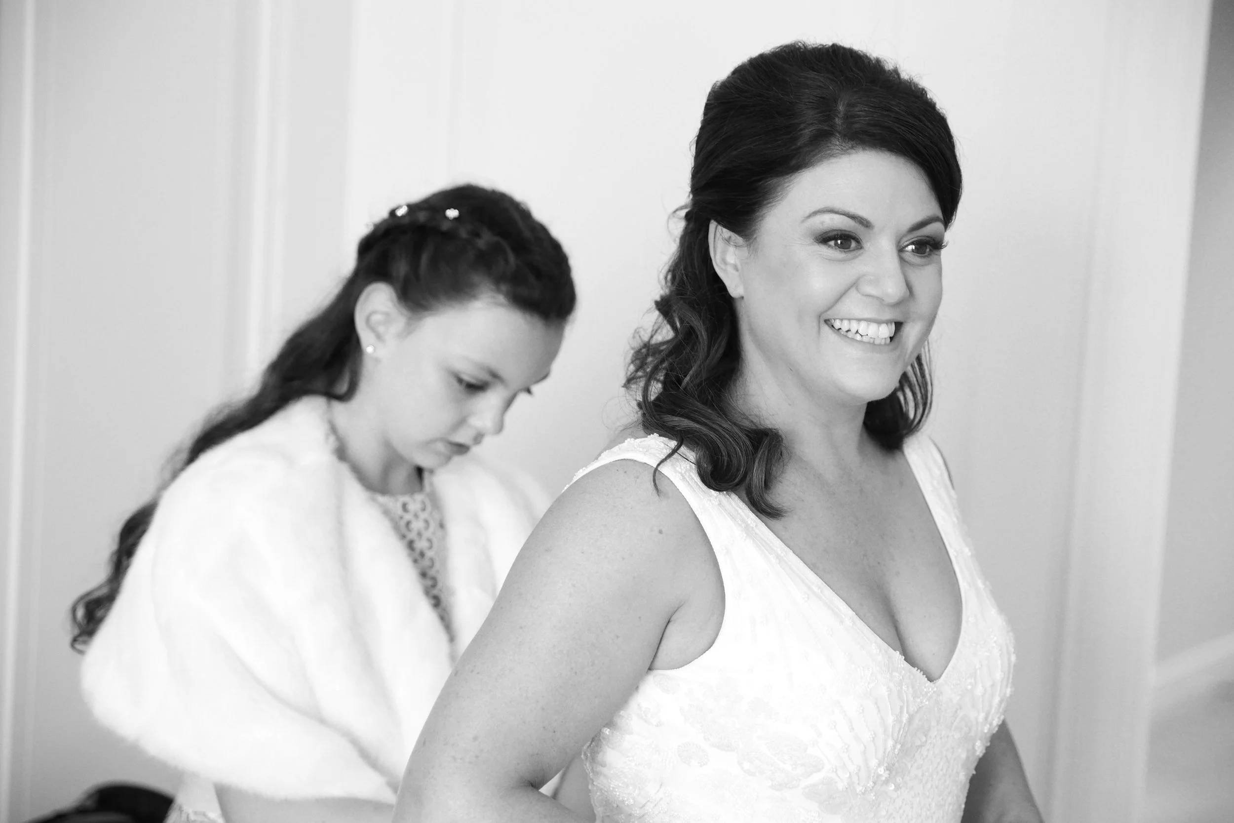 Bride on her wedding day getting ready