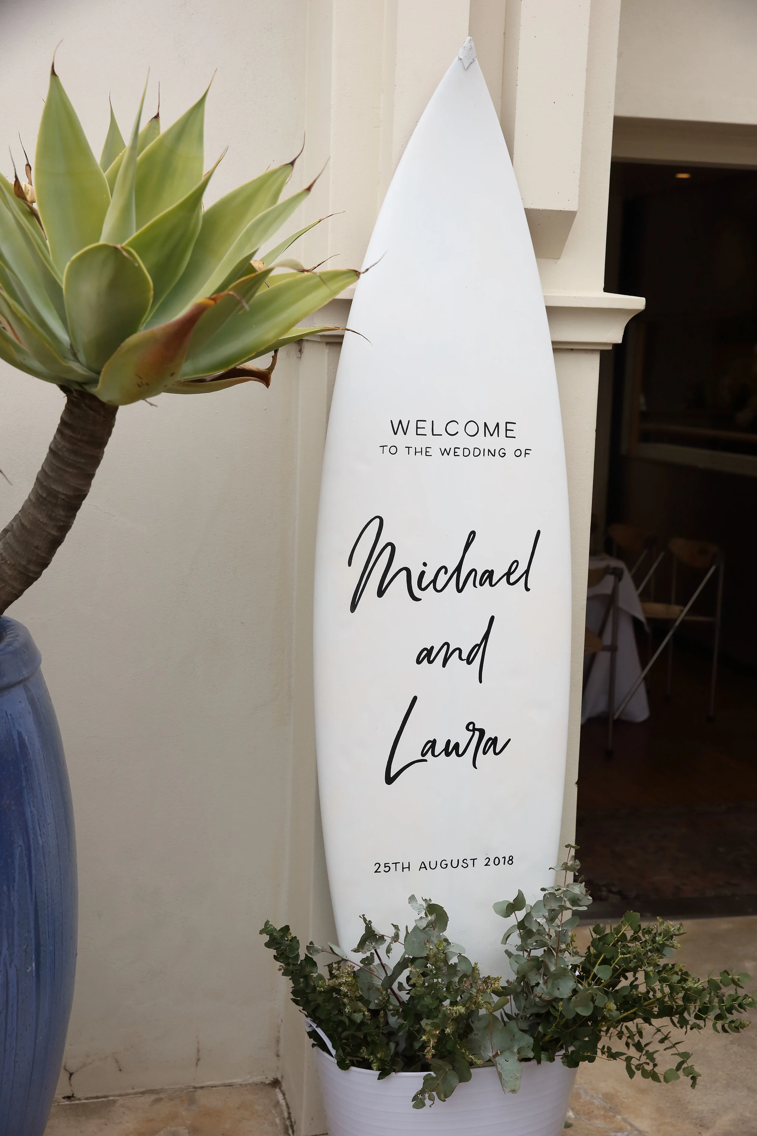 Surf board wedding sign created by Signed By Bird