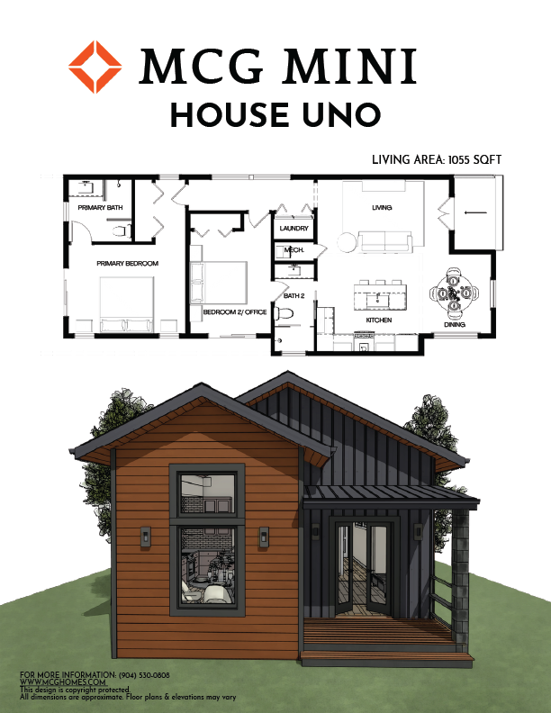 Floorplan and rendering of the first MCG Mini house concept