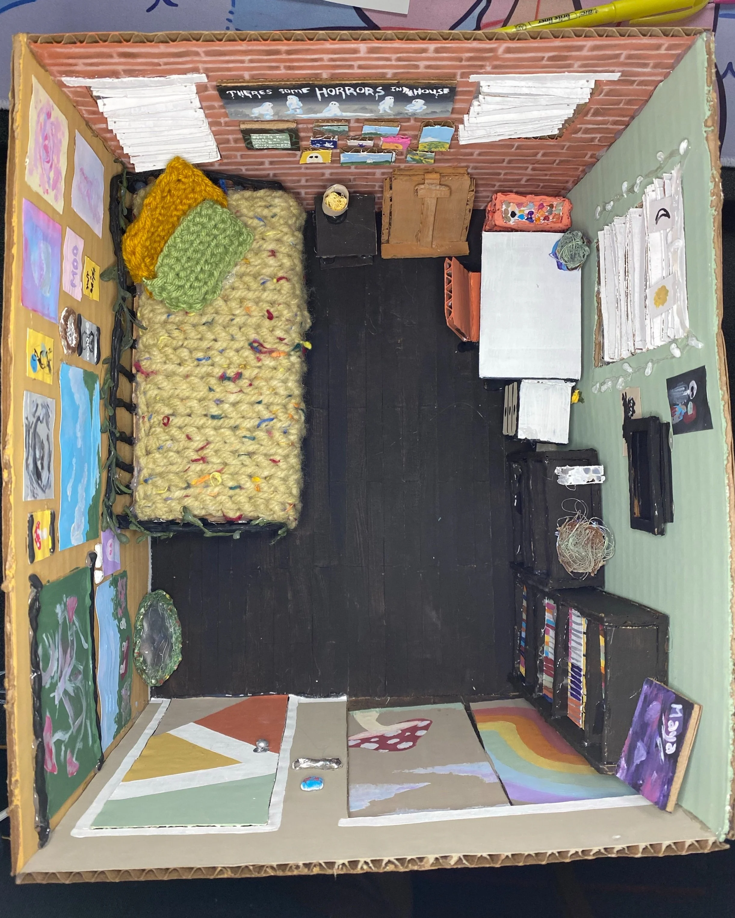 Room Model, 2022
Cardboard, acrylic paint, hot glue, paper, yarn, plastic