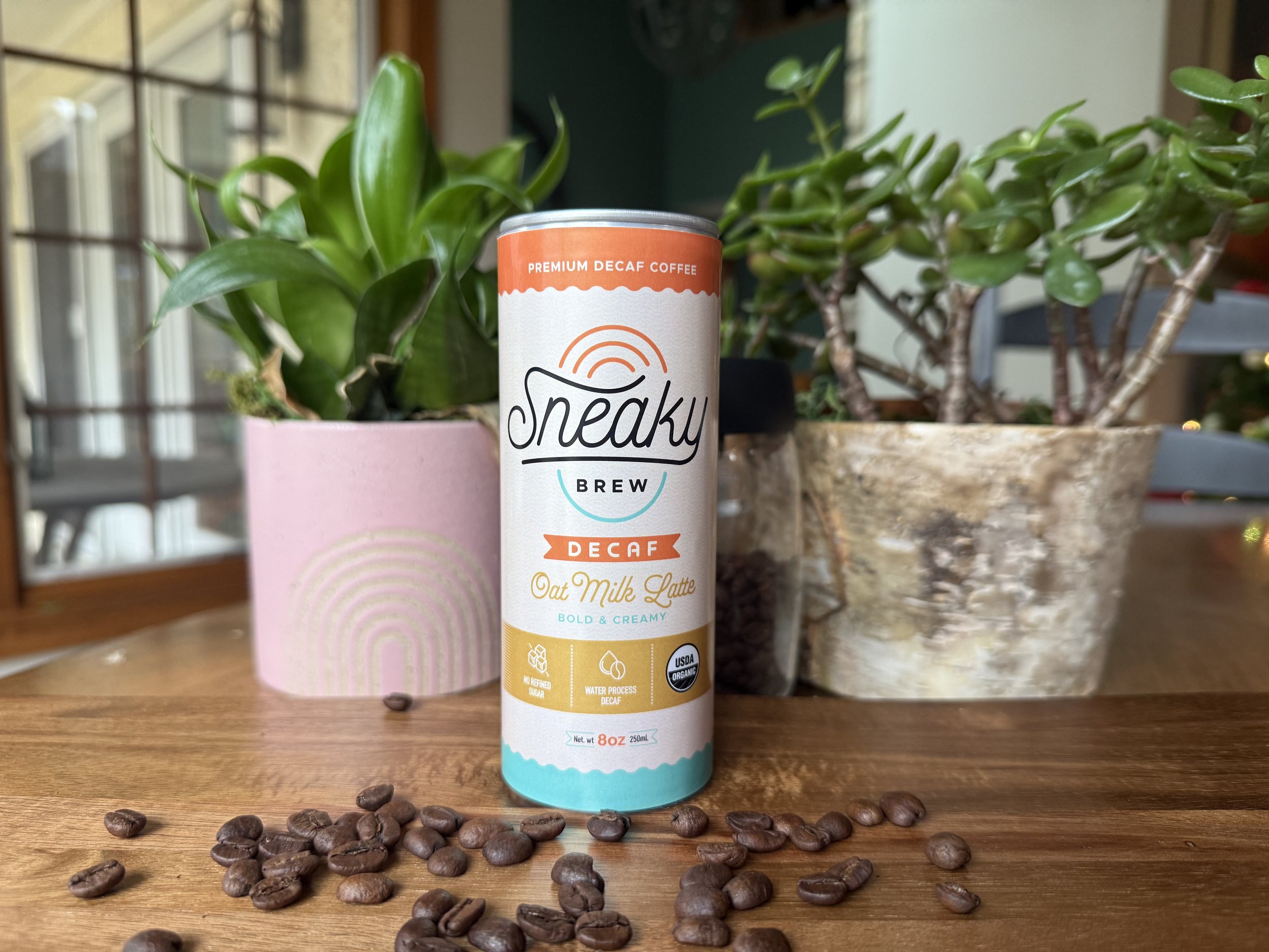 Decaf Cold Brew Latte Can on Table