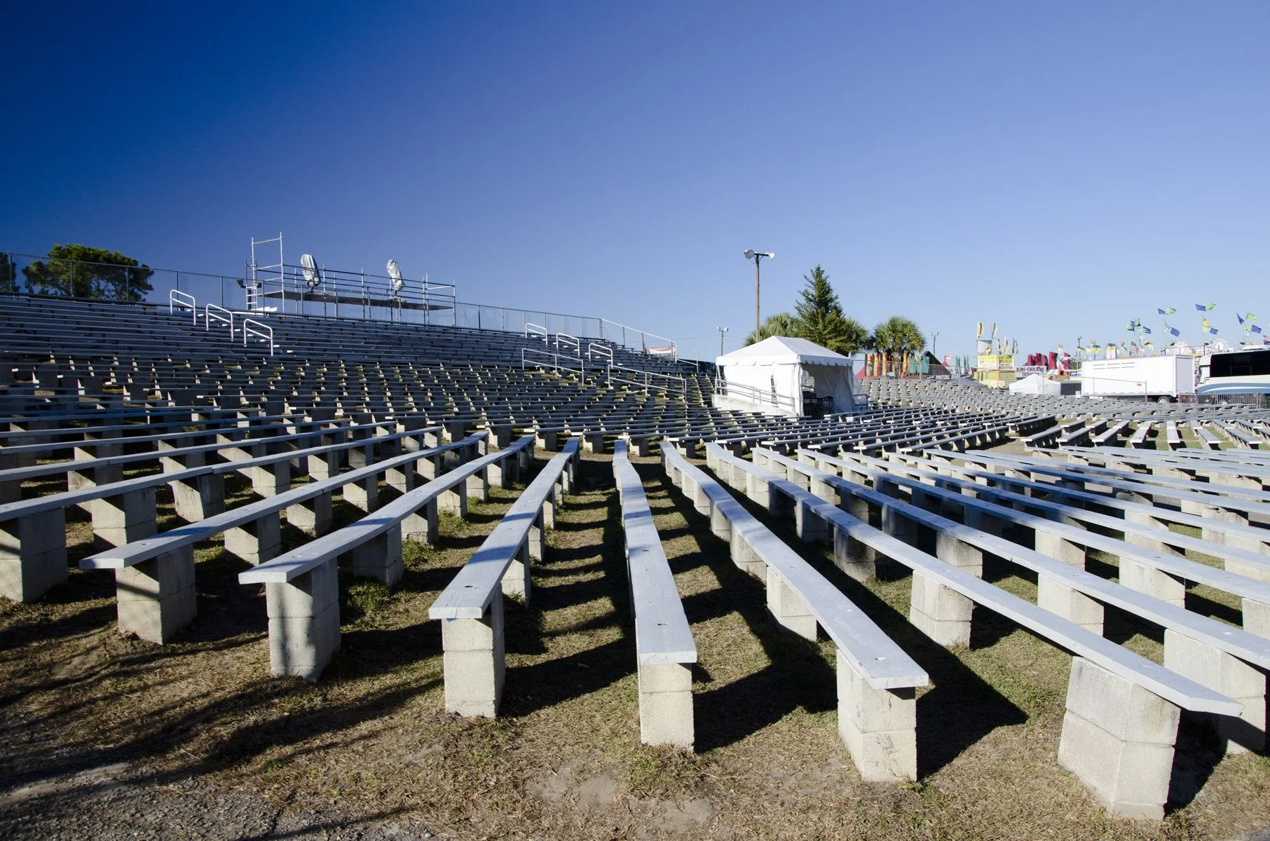 Rows of grandstand seating at the Exchange Park fairgrounds in Ladson SC