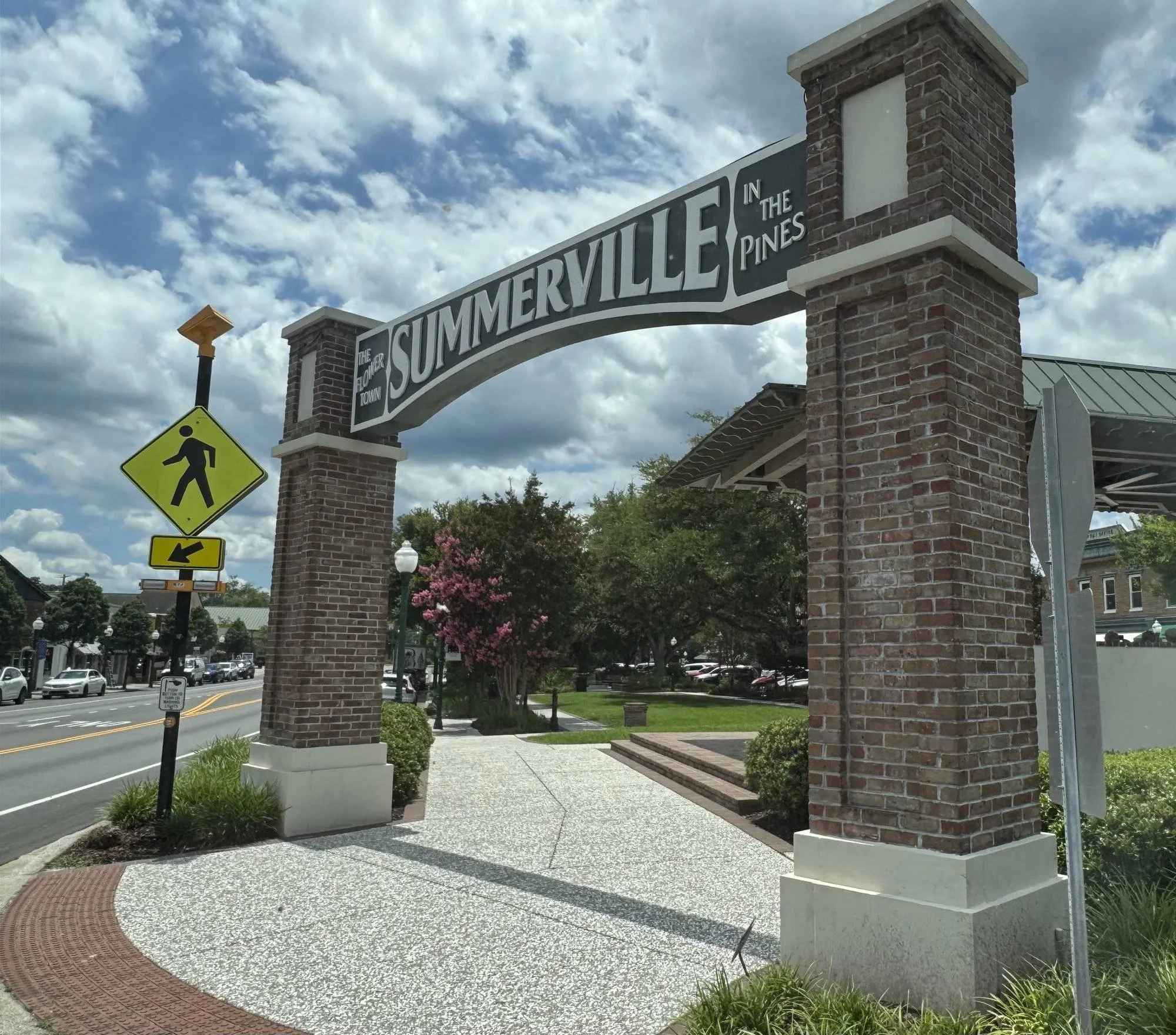 Brick "Summerville in the Pines" entrance arch in Summerville SC