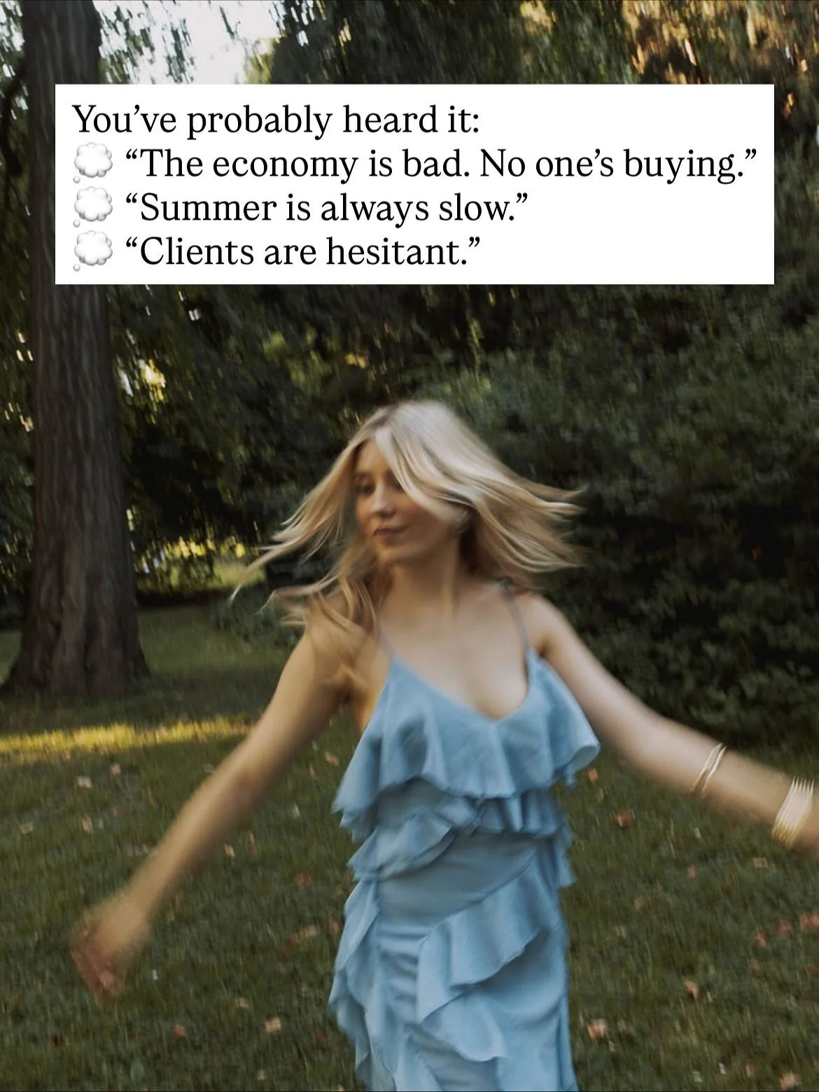 Everyone says &ldquo;no one&rsquo;s buying right now.&rdquo;

But while the world repeats fear stories, I see women quietly thriving.

This summer, my clients and I sold out programs, filled calendars, and hit record-breaking months - in a season tha