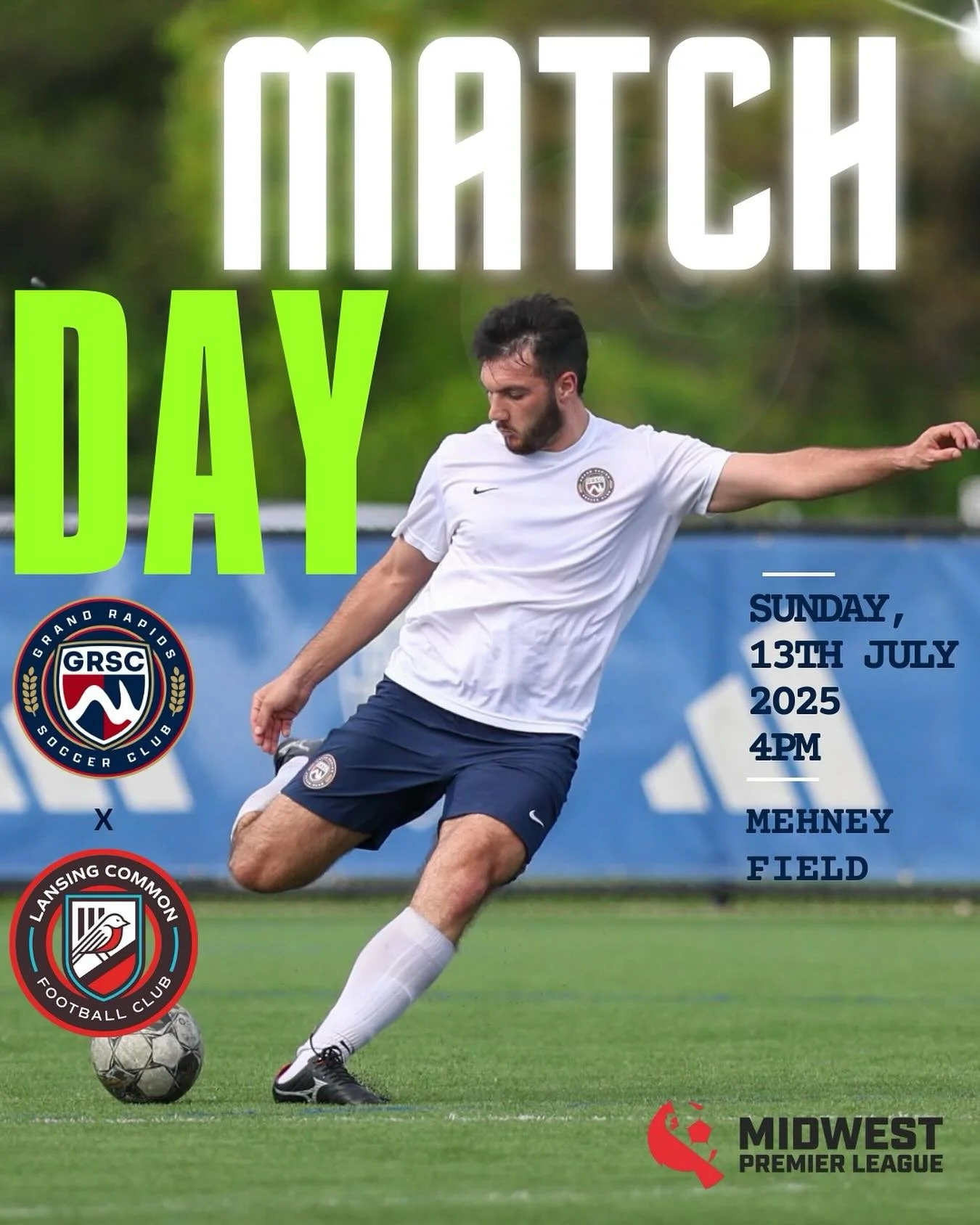 MATCH DAY 
Tickets online are only $5 

📍 Location:
Mehney Field
2425 Lake Dr SE
East Grand Rapids, MI 49506

🎉 Youth Club Players: Wear your club jersey and get in FREE!

Let&rsquo;s pack the stands and defend home turf! Kickoff starts at 4PM

#We