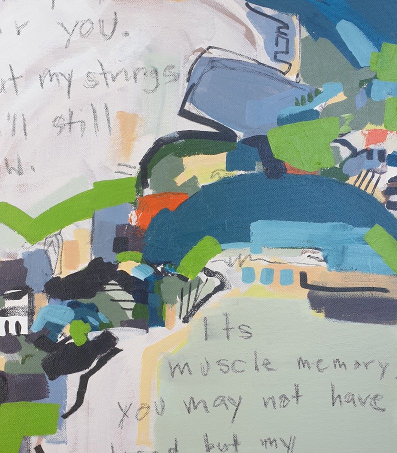 Close up details of abstract landscape with text