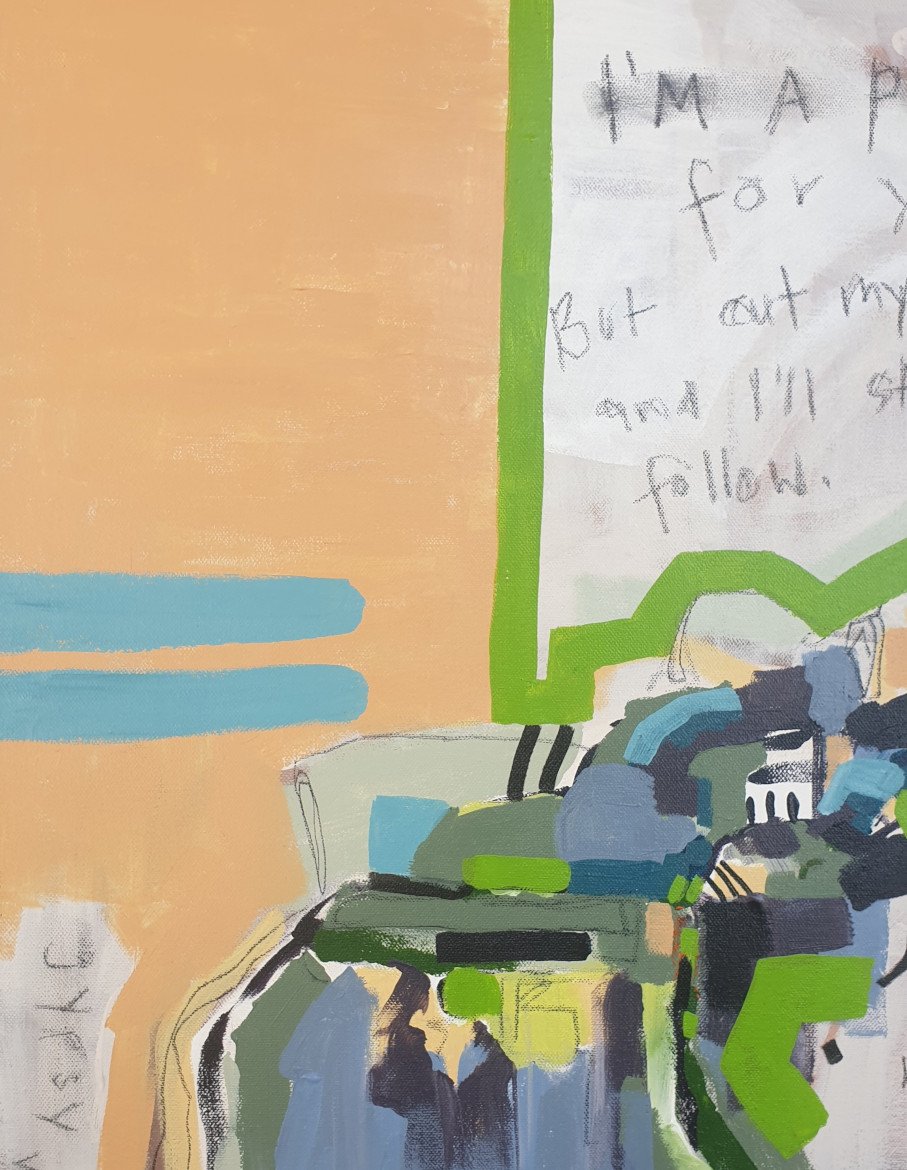 Close up details of abstract landscape with text