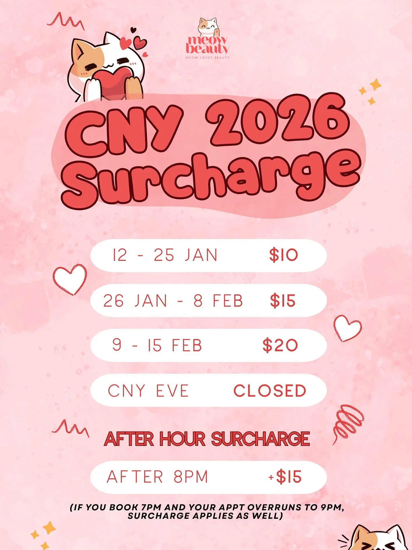 🧧𝘾𝙉𝙔 𝙐𝙥𝙙𝙖𝙩𝙚 𝙛𝙤𝙧 𝘼𝙡𝙡 𝘾𝙡𝙞𝙚𝙣𝙩𝙨 🧧

As we enter the festive season, please note that a Chinese New Year holiday surcharge will apply for all appointments scheduled between:
📅 12 January &ndash; 15 February 2026

For clients who ha