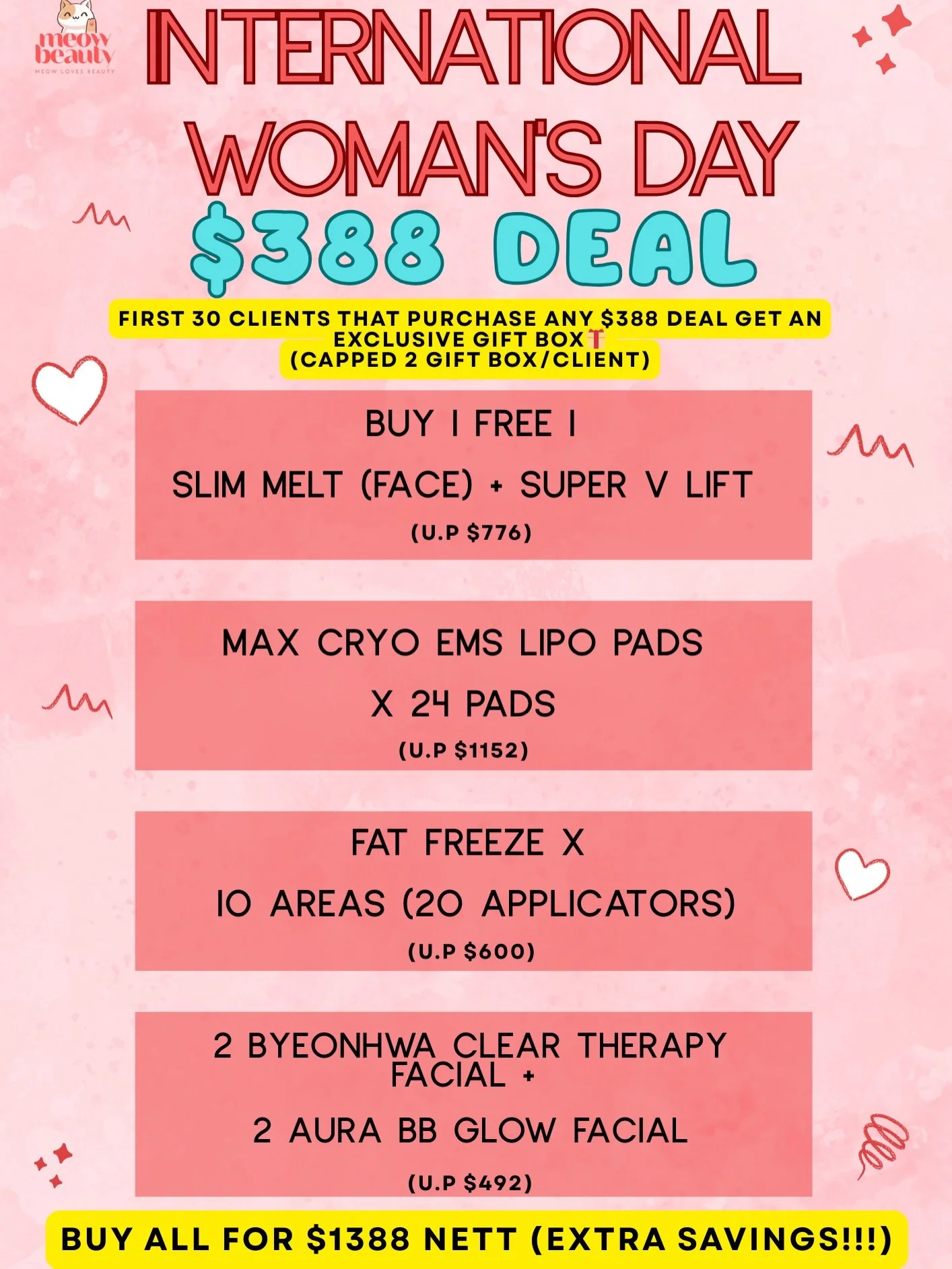 This March, we&rsquo;re celebrating YOU with our $388 Women&rsquo;s Day Deals &ndash; thoughtfully curated to help you glow, sculpt and feel confident in your own skin.

From face-lifting treatments and body contouring, to our most-loved facials and 