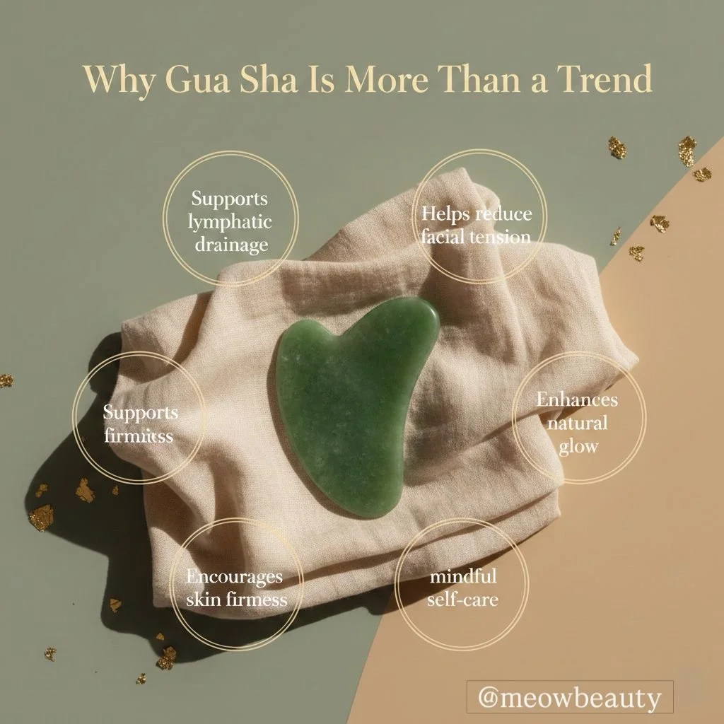 Kitties 🐱 yall have been seeing me post quite a bit about gua sha, so let&rsquo;s talk about why we love it so much at Meow Beauty 💖

Gua sha helps to improve blood circulation, reduce puffiness and support lymphatic drainage &mdash; which means le