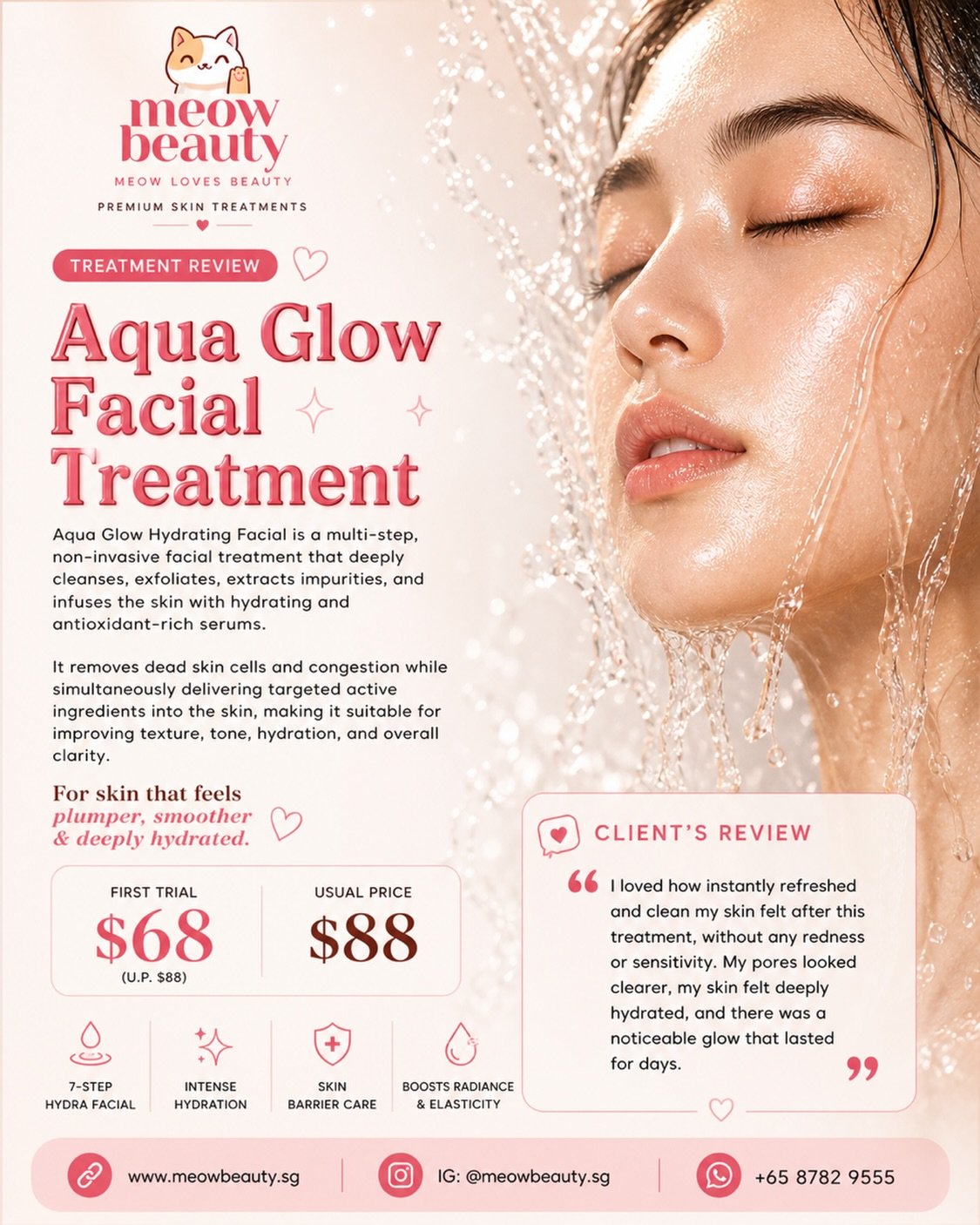 Aqua Glow Hydrating Facial 💧✨

This was actually the very first facial we introduced back in Soulslim (now Meow Beauty) 💛

We&rsquo;ve kept it in our menu till today because of how gentle yet effective it is. It&rsquo;s one of those facials that do