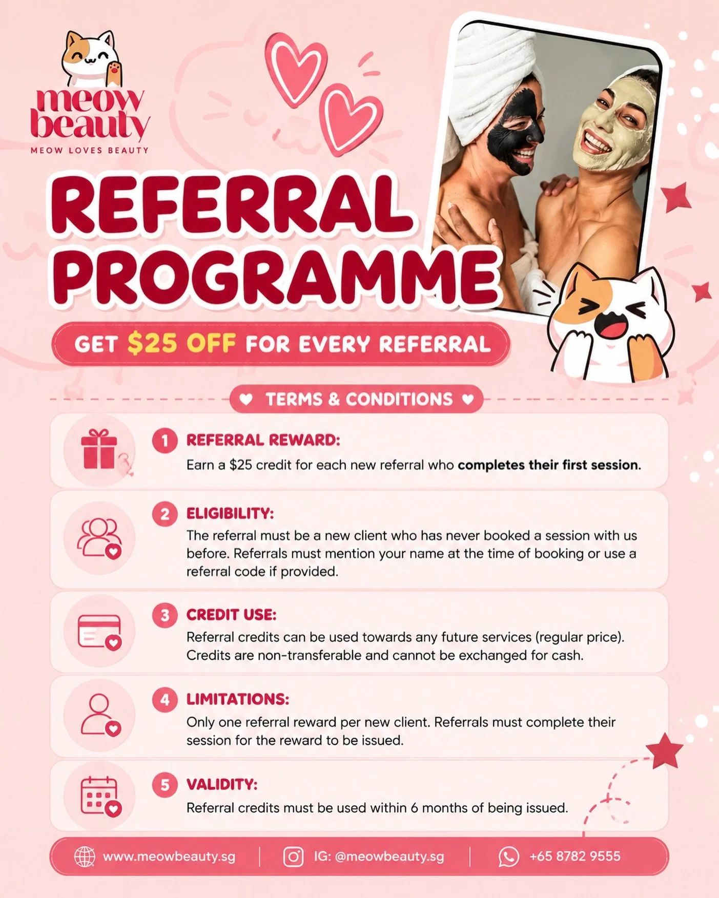 Love our treatments? Share the love with your friends &amp; get rewarded too! 🩷🐱

At Meow Beauty Bar, we&rsquo;re giving you $25 referral credits for every new client you refer who completes their first session ✨

The more you share, the more credi