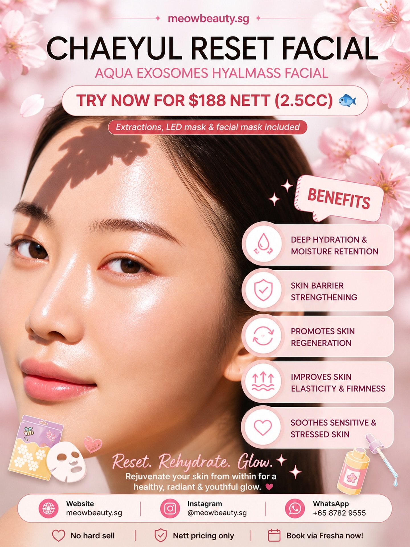 ✨ 𝑪𝒉𝒂𝒆𝒚𝒖𝒍 𝑹𝒆𝒔𝒆𝒕 𝑭𝒂𝒄𝒊𝒂𝒍 ✨
(Aqua Exosomes Hyalmass Facial)

Your shortcut to hydrated, radiant &amp; healthy-looking skin 💧🌸

This Korean-inspired skin reset facial combines advanced exosomes technology with intense hydration care t