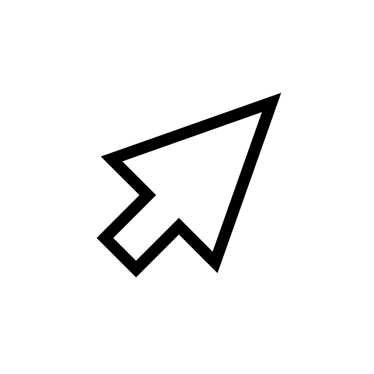 Black outline of a computer cursor arrow with a zigzag bottom edge on a white background.