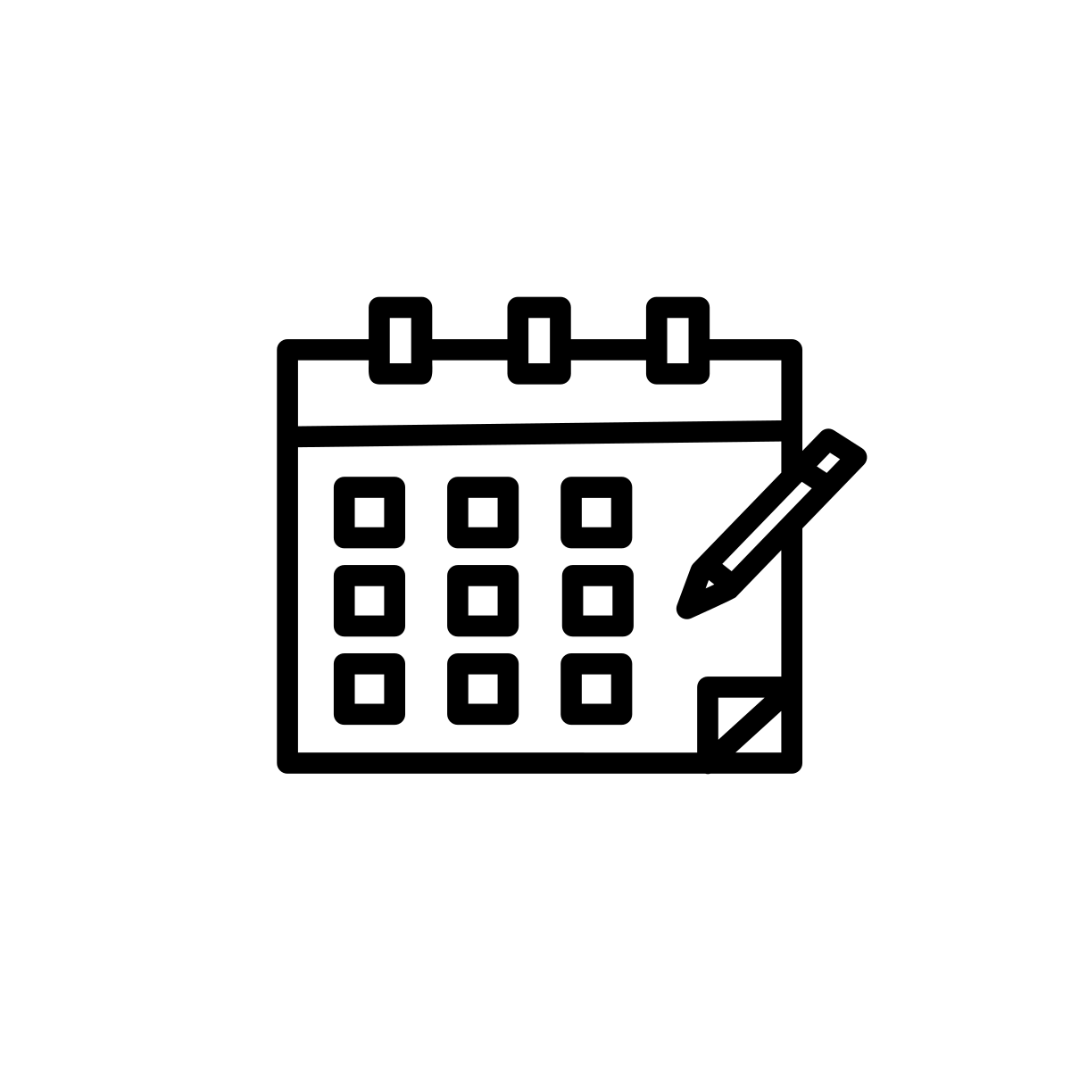 Outline icon of a calendar with a pen