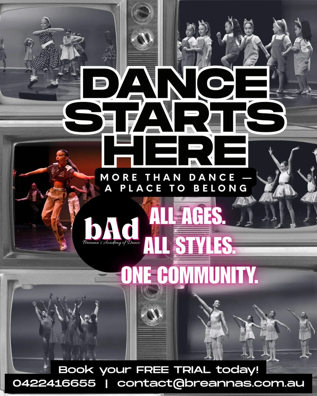 START YOUR DANCE JOURNEY IN 2026✨

So many classes to choose from starting from our Bubs class for 6-24 months all the way up to our 18+ adults class!

REGISTER FOR A FREE TRIAL NOW before the term begins &amp; life gets crazy 😍 

0422416655
contact