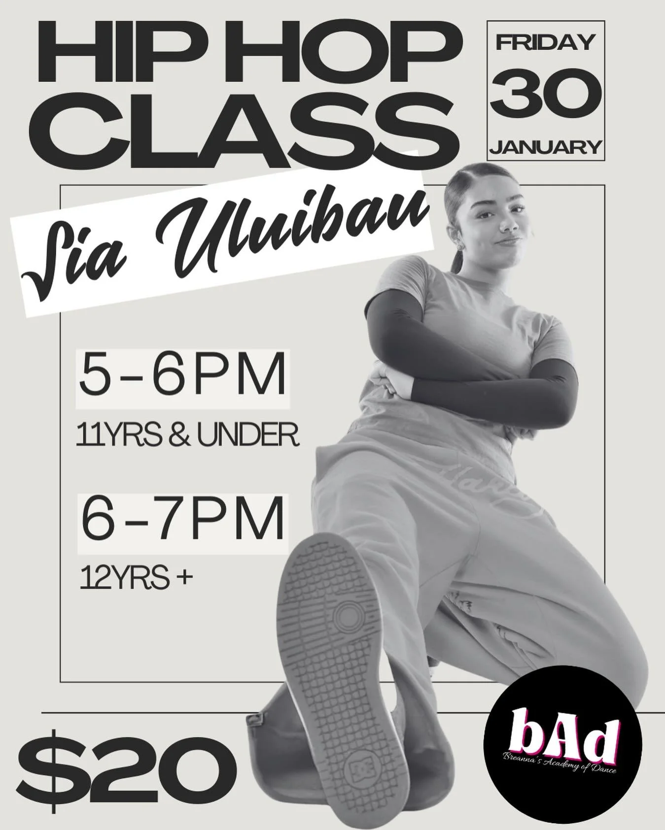 THIS FRIDAY NIGHT‼️‼️

Sia is running two hip hop open classes.
11 &amp; under 5-6pm
12+ 6-7pm

Link is in our bio.
All dancers are welcome 😍

SAVE YOUR SPOT NOW✨