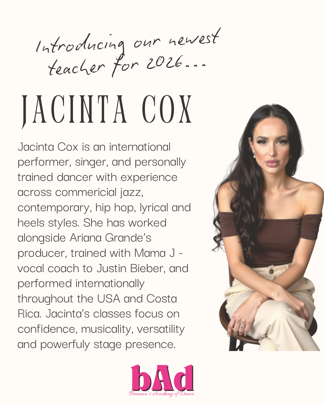 Jacinta cox, singing, acting and musical theatre teacher