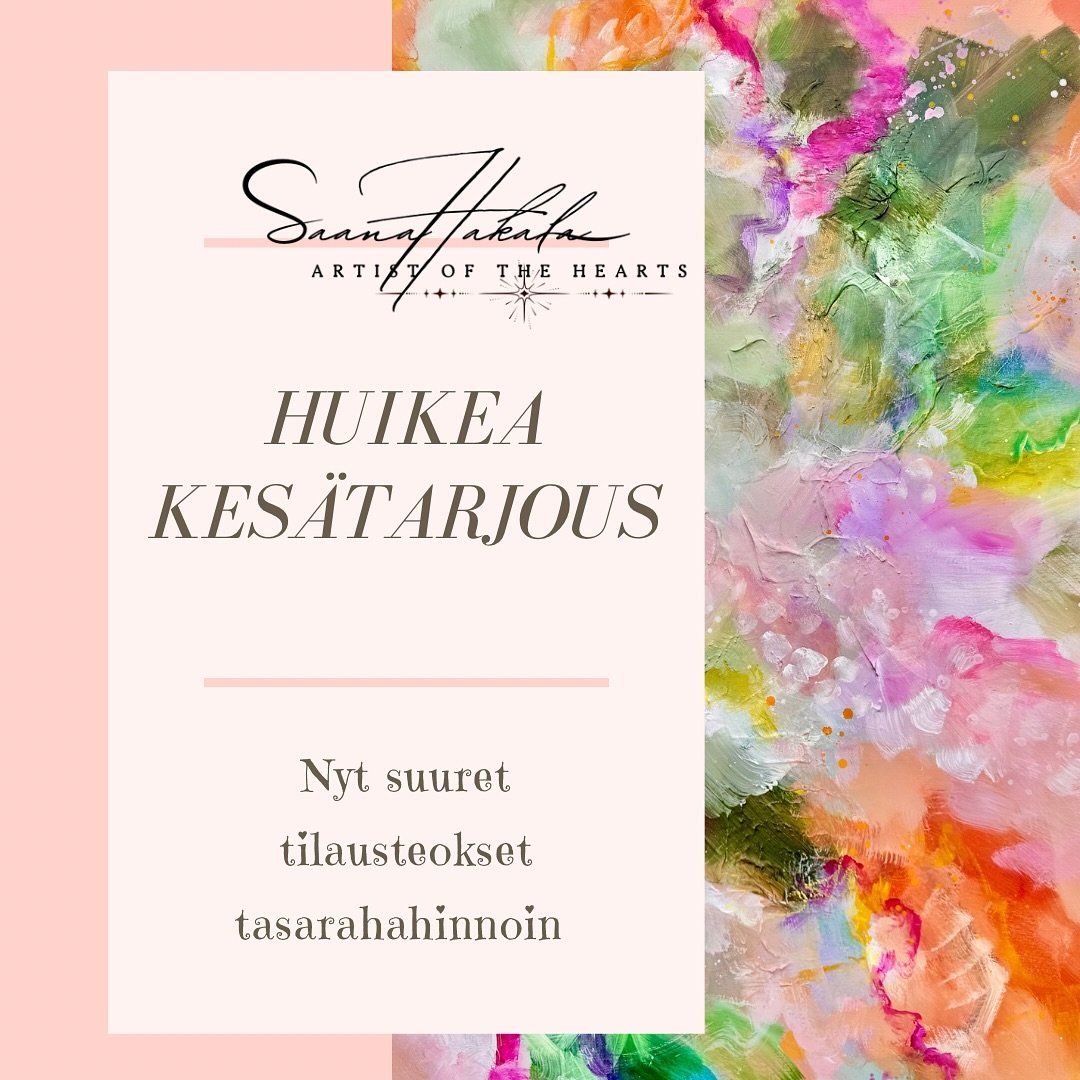 Kes&auml;tarjous mun tulevien syntt&auml;reiden kunniaksi 🌷🌸

Suuret tilausteokset huikeilla hinnoilla noudettuna Eurajoen ateljeelta;

120x100  700&euro; (norm.900&euro;)
150x100  900&euro; (norm.1300&euro;)
180x120  1000&euro; (norm.1500&euro;)
2